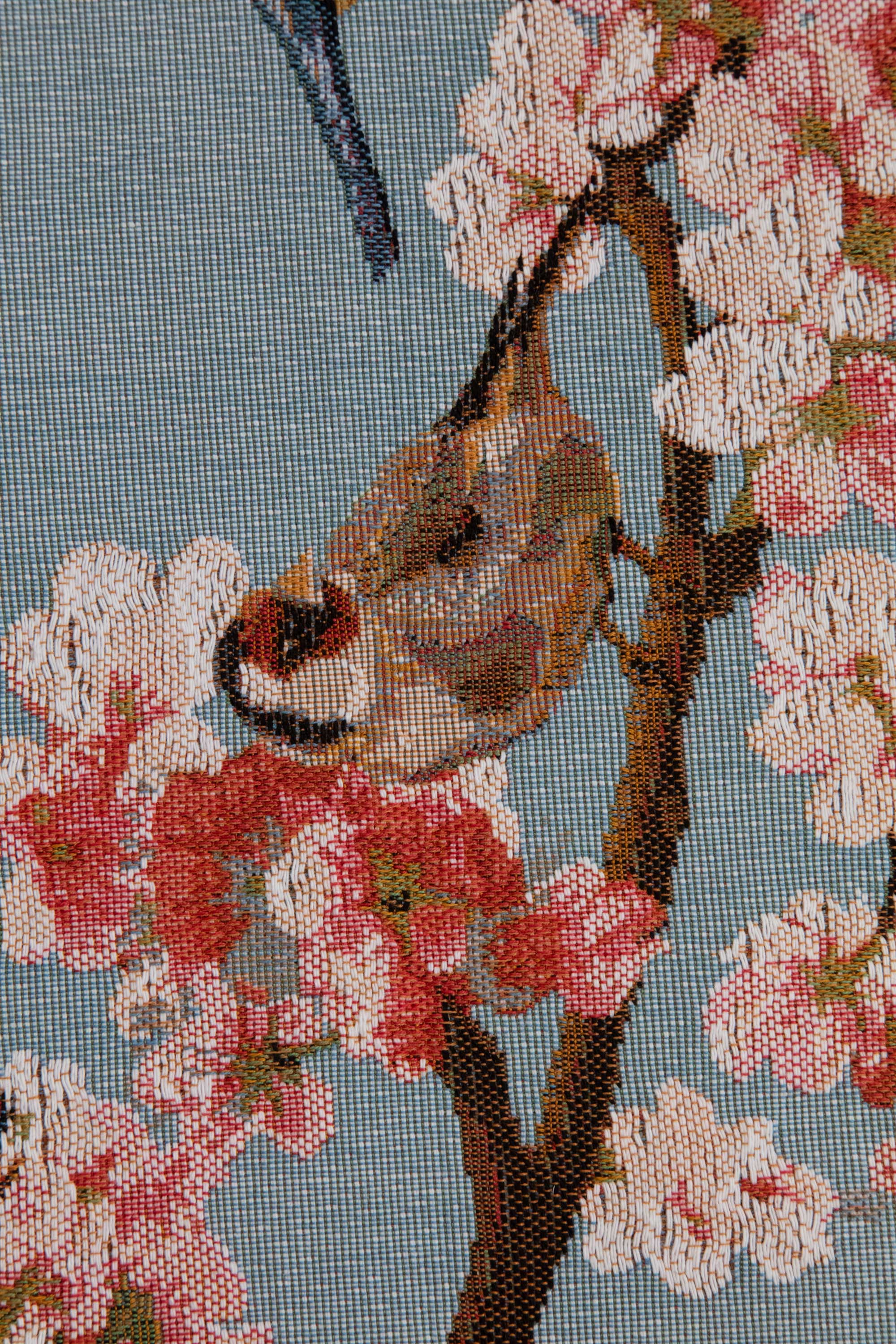 Passerines Branch Blue French Jacquard Woven Table Runner 71x19 Inch Bird Botanical Decor