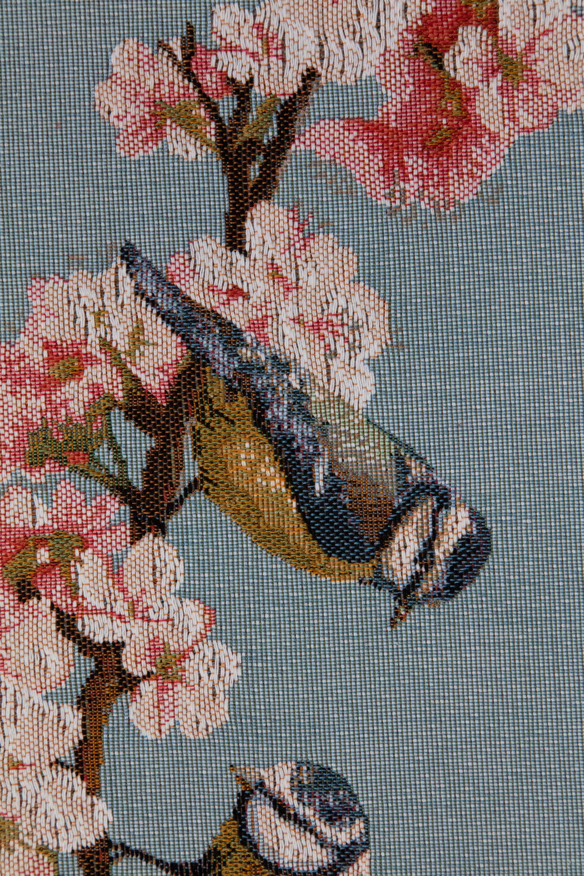 Passerines Branch Blue French Jacquard Woven Table Runner 71x19 Inch Bird Botanical Decor