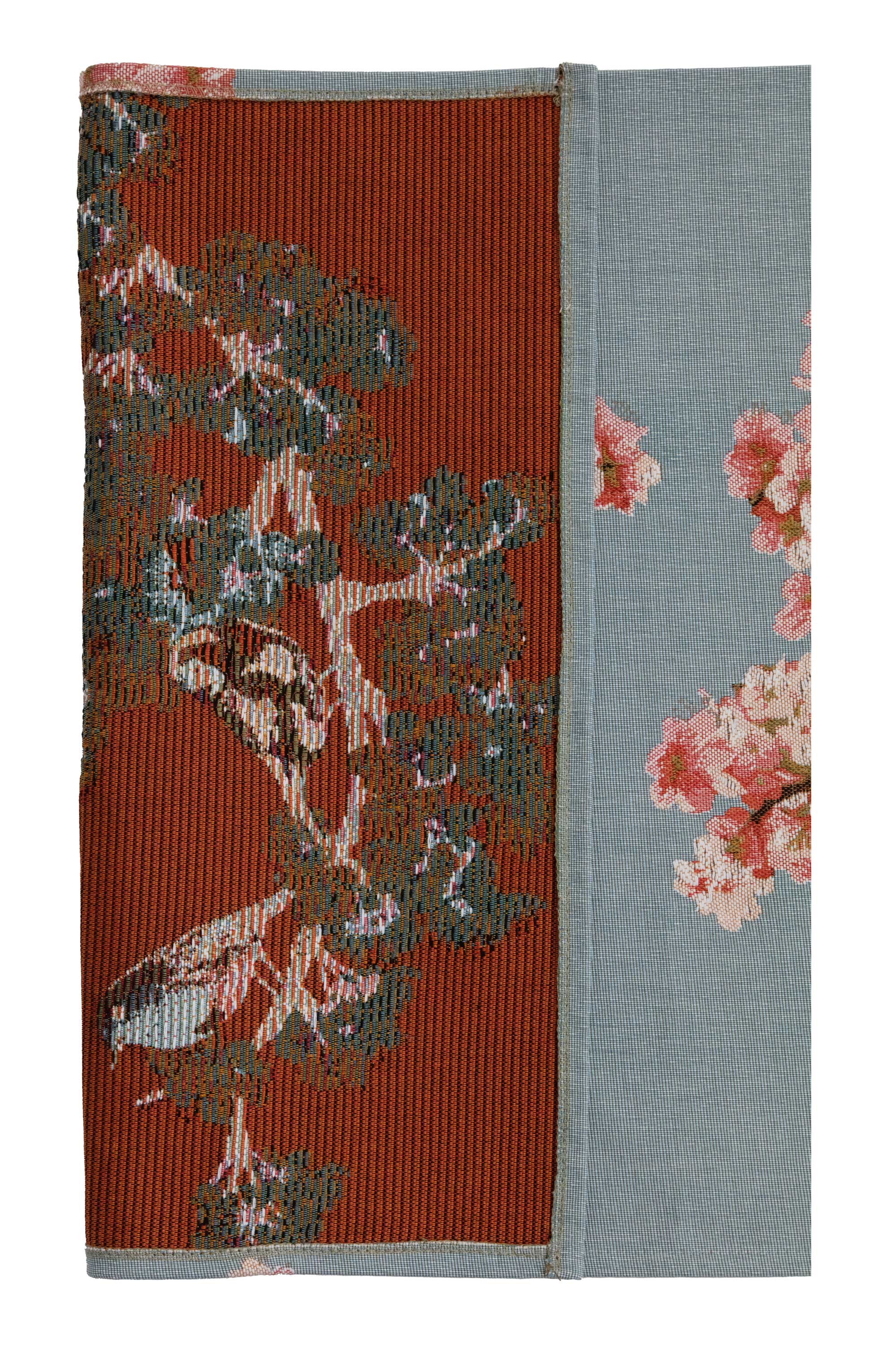 Passerines Branch Blue French Jacquard Woven Table Runner 71x19 Inch Bird Botanical Decor