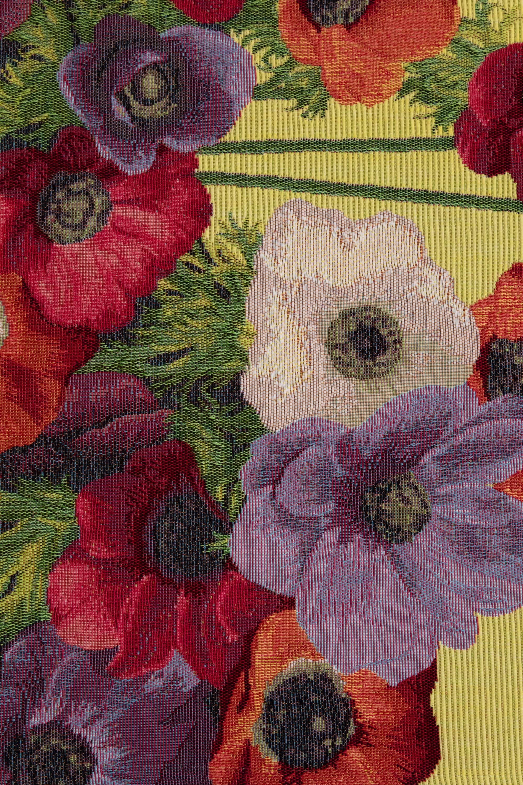 Anemones Yellow French Jacquard Woven Table Runner 71x19 Inch Floral Botanical Dining Decor