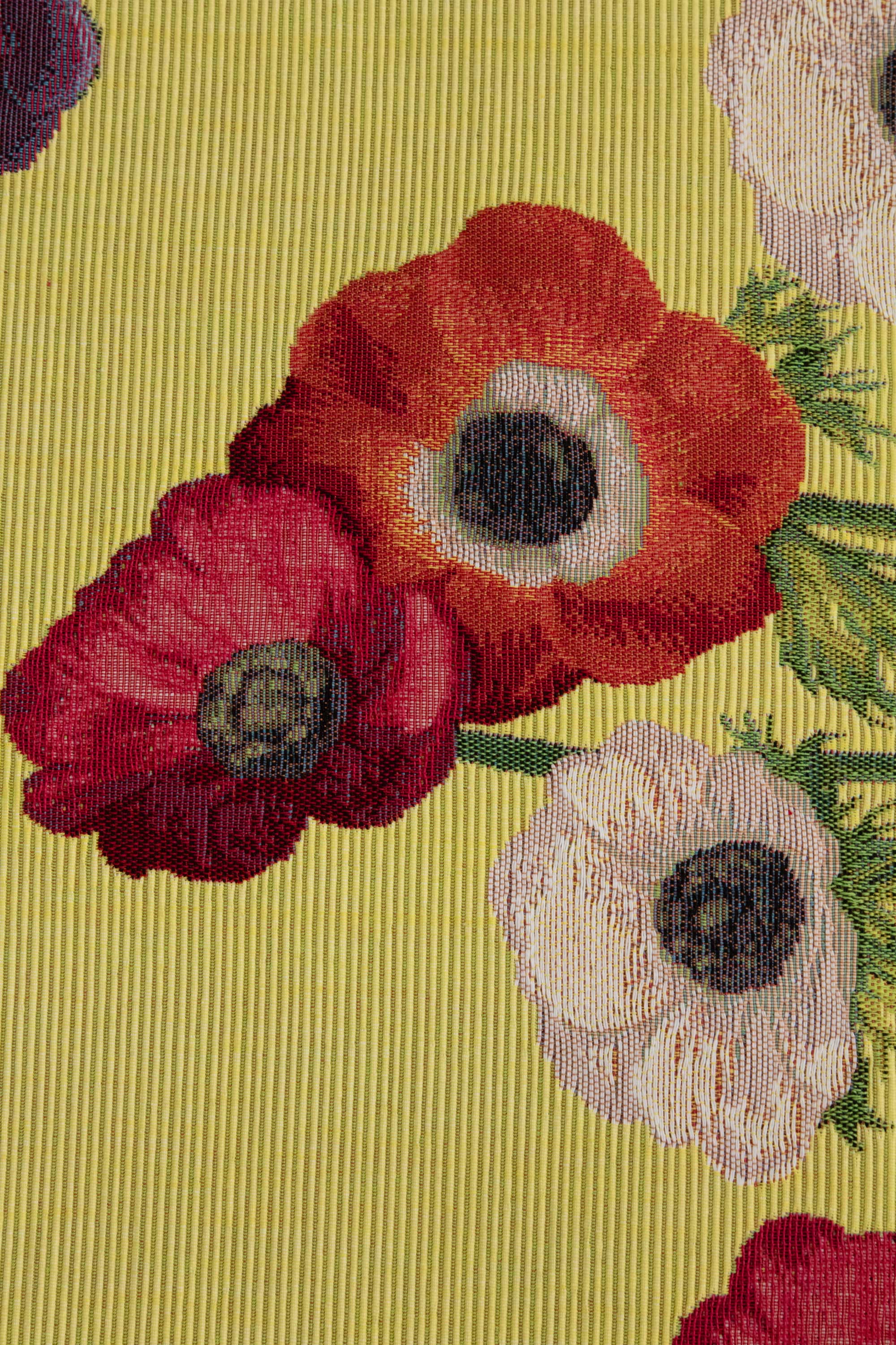 Anemones Yellow French Jacquard Woven Table Runner 71x19 Inch Floral Botanical Dining Decor