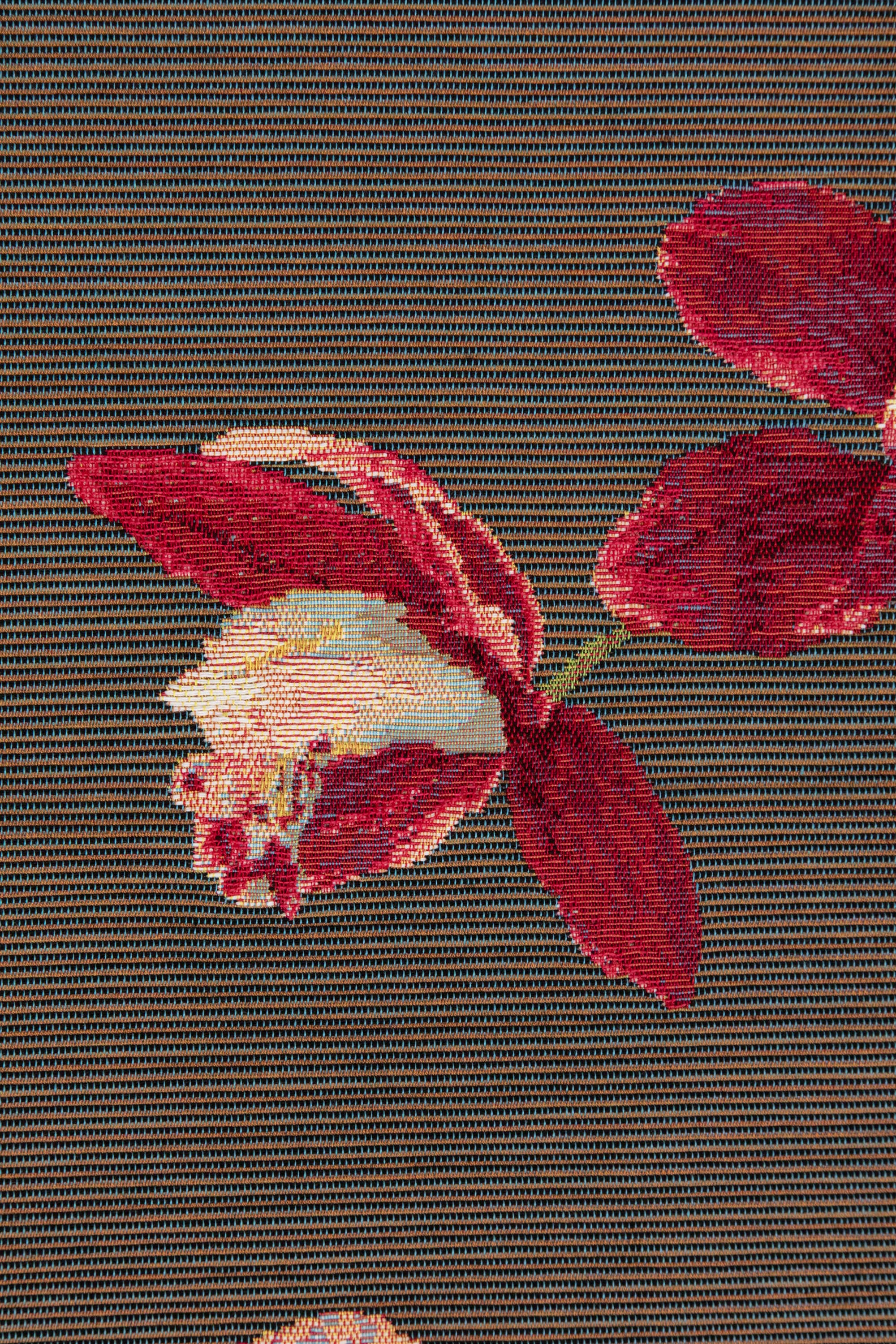 Pink Orchids Grey French Jacquard Woven Table Runner 71x19 Inch Floral Dining Decor