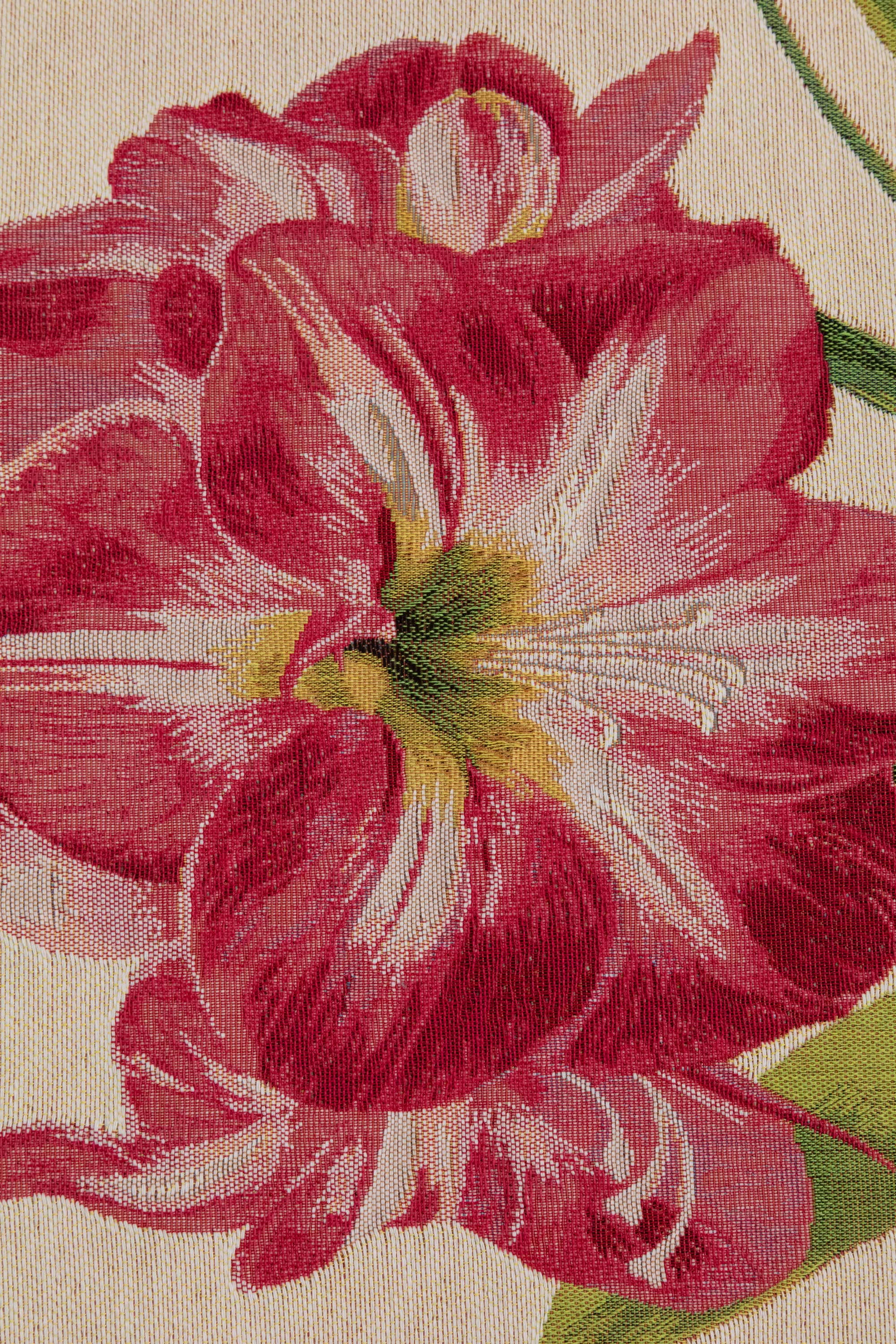 Amaryllis White French Jacquard Woven Table Runner 71x19 Inch Floral Botanical Dining Decor