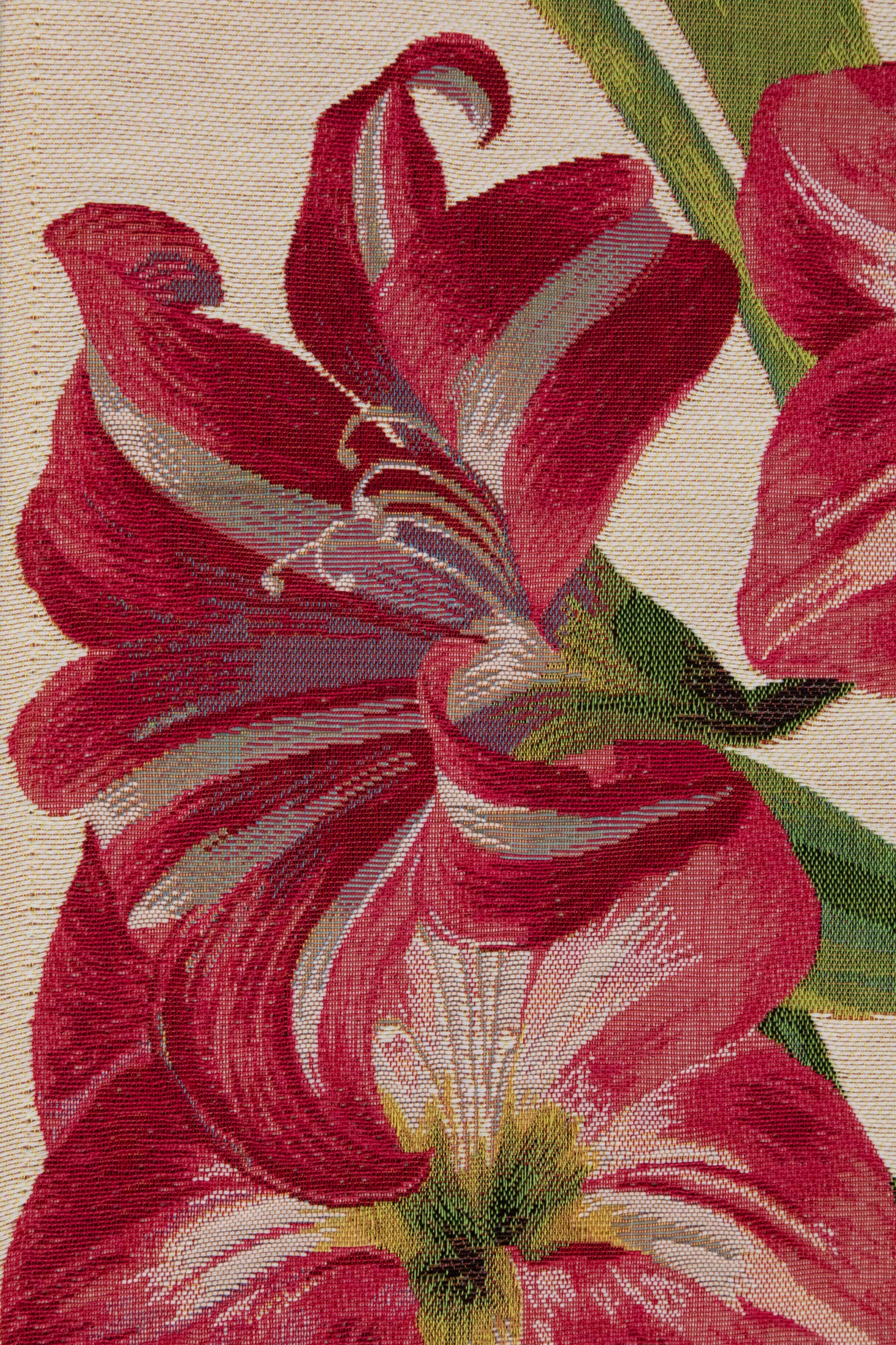 Amaryllis White French Jacquard Woven Table Runner 71x19 Inch Floral Botanical Dining Decor