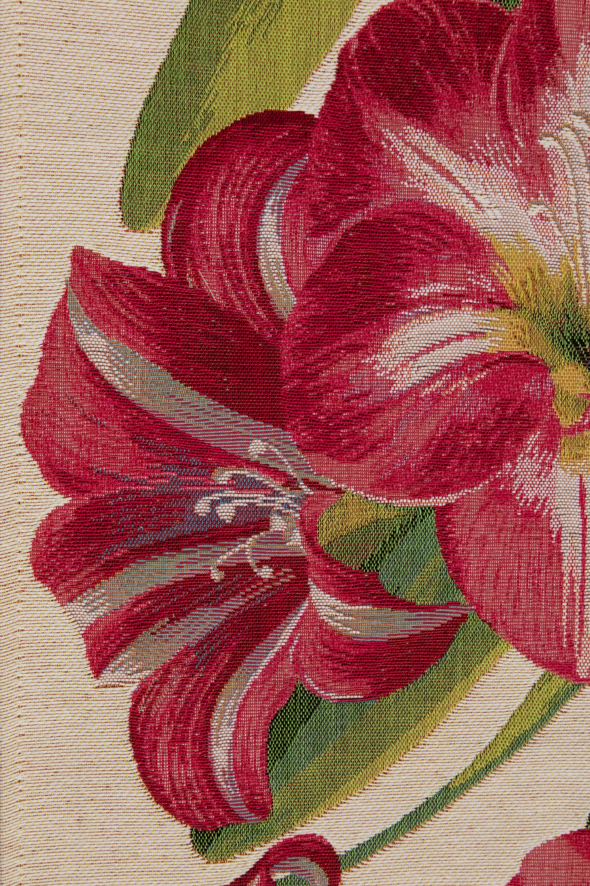 Amaryllis White French Jacquard Woven Table Runner 71x19 Inch Floral Botanical Dining Decor