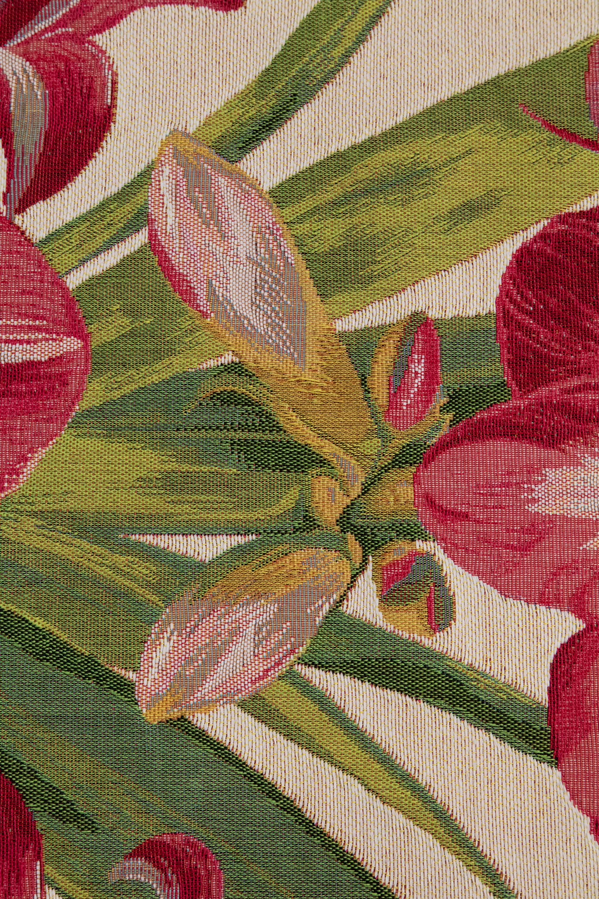 Amaryllis White French Jacquard Woven Table Runner 71x19 Inch Floral Botanical Dining Decor