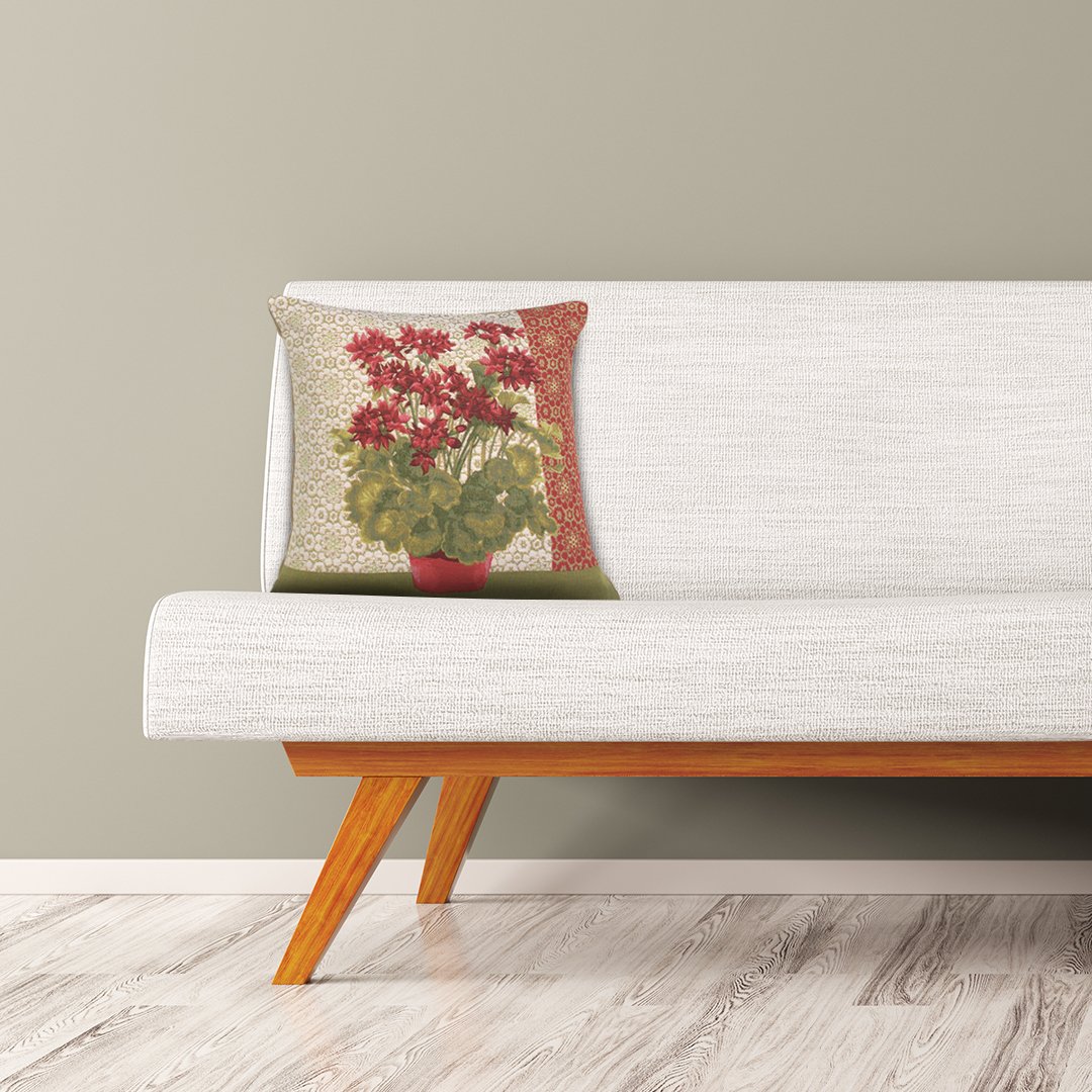 Floral Geranium I Red Tapestry Pillow Cover 19x19 Inch Cotton Jacquard Woven Cushion Cover