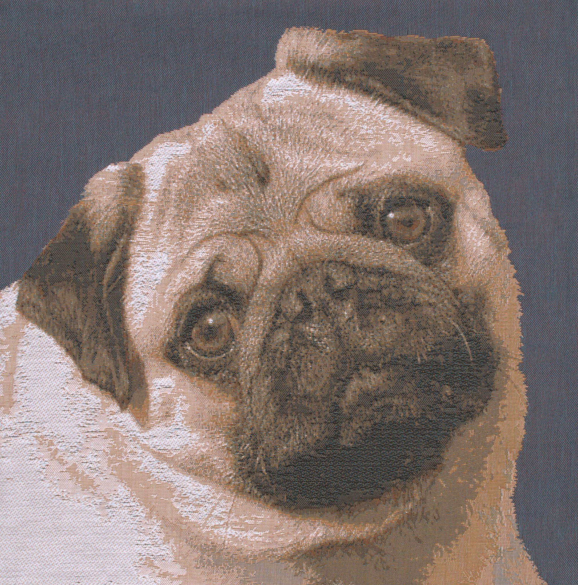 Thomas Theodor Heine Pugs Face Blue Tapestry Pillow Cover 18x18 Inch Cotton Jacquard Woven Cushion Cover