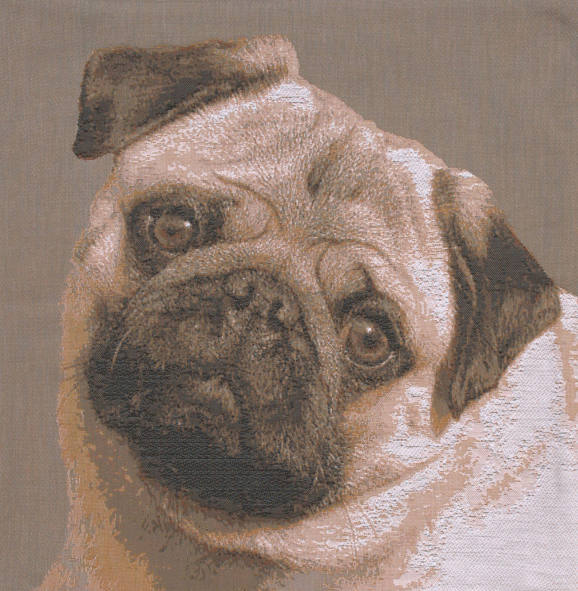 Thomas Theodor Heine Pugs Face Grey Tapestry Pillow Cover 19x19 Inch Cotton Jacquard Woven Cushion Cover