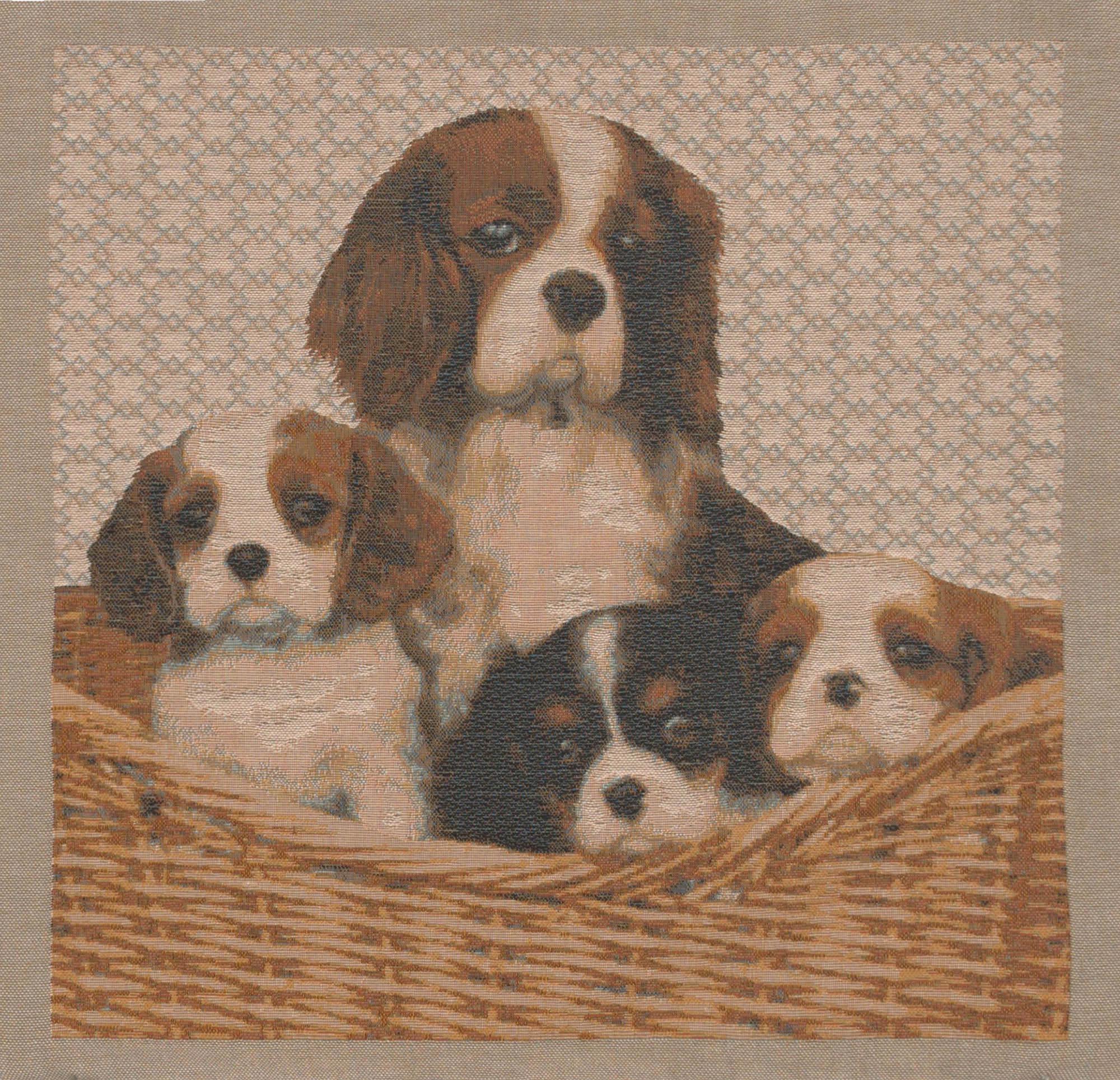 Alexandre Cavalier King Charles Family Tapestry Pillow Cover 19x19 Inch Cotton Jacquard Woven Cushion Cover