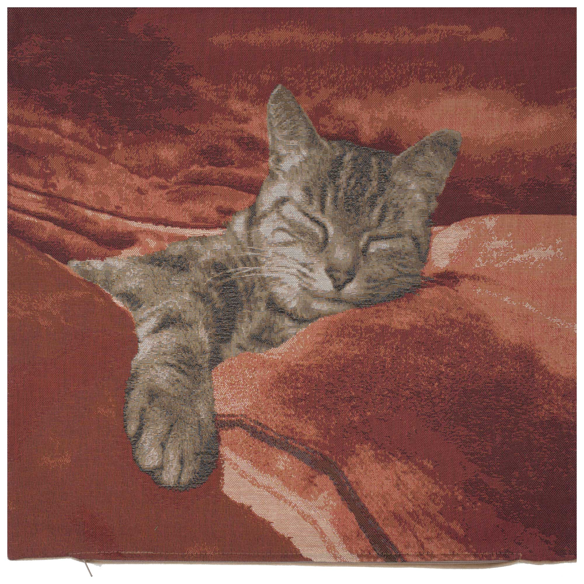 Henriette Ronner Sleeping Cat Red I Tapestry Pillow Cover 19x19 Inch Cotton Jacquard Woven Cushion Cover