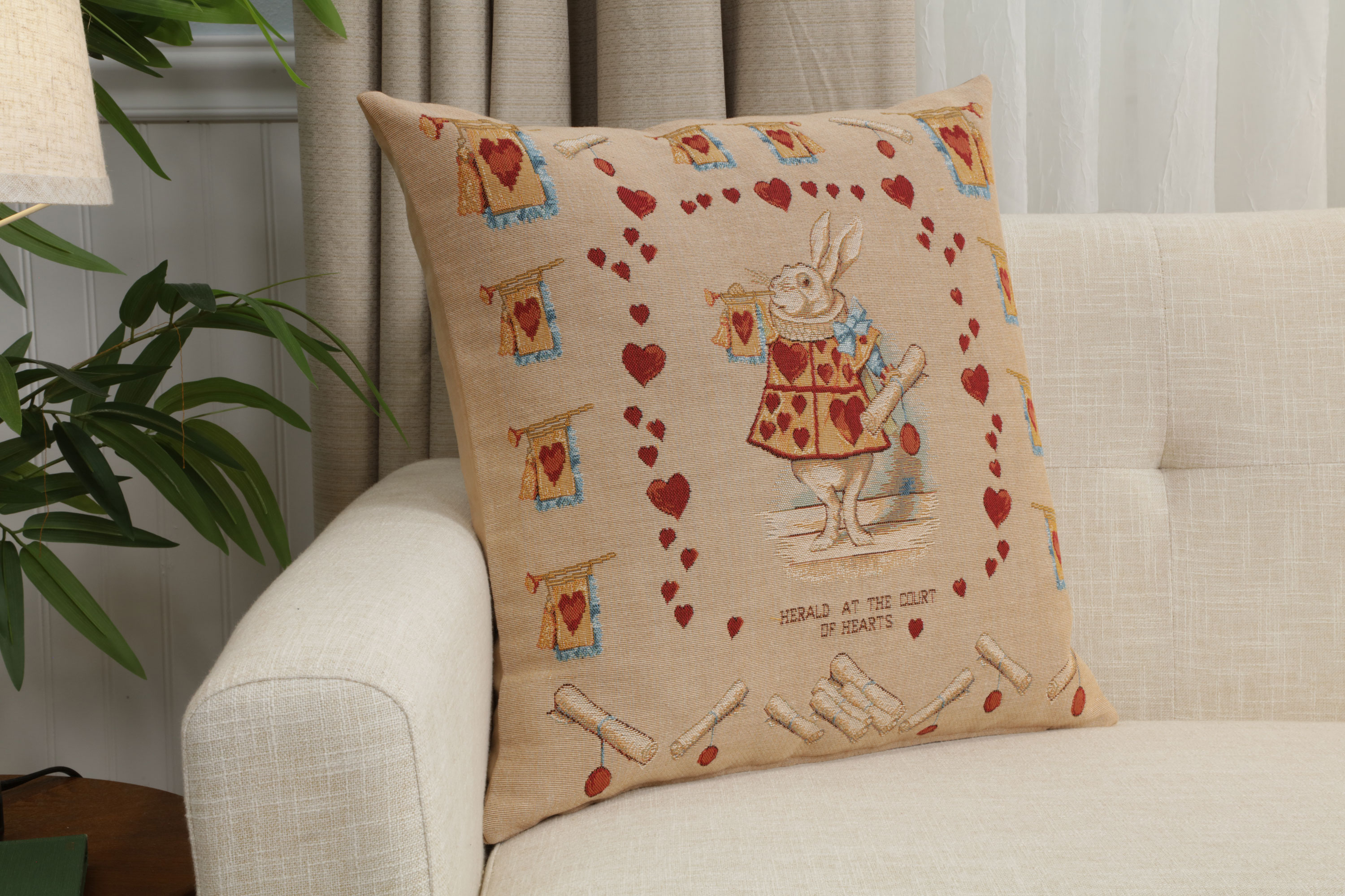John Tenniel Heart Rabbit Tapestry Pillow Cover 19x19 Inch Cotton Jacquard Woven Cushion Cover