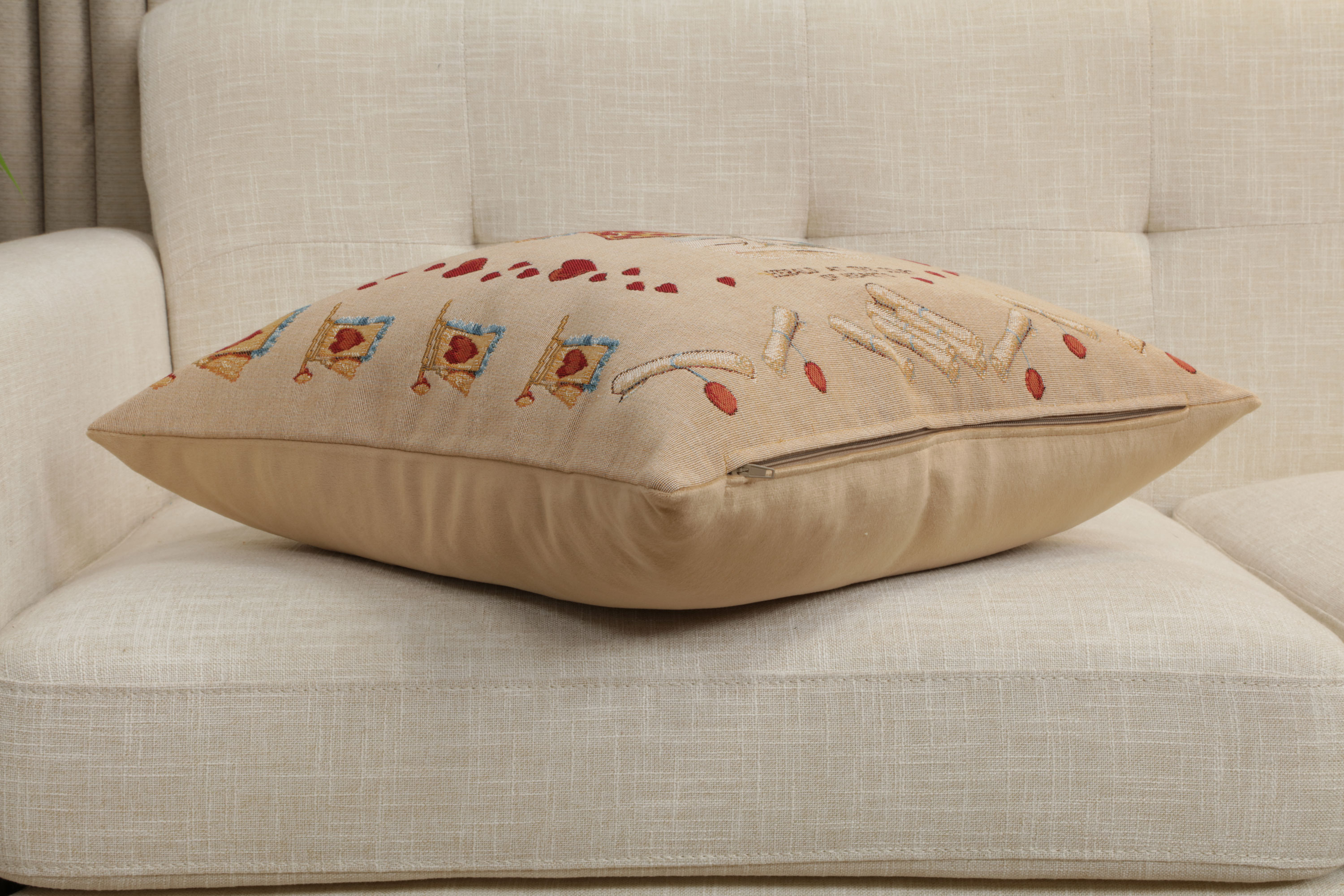 John Tenniel Heart Rabbit Tapestry Pillow Cover 19x19 Inch Cotton Jacquard Woven Cushion Cover