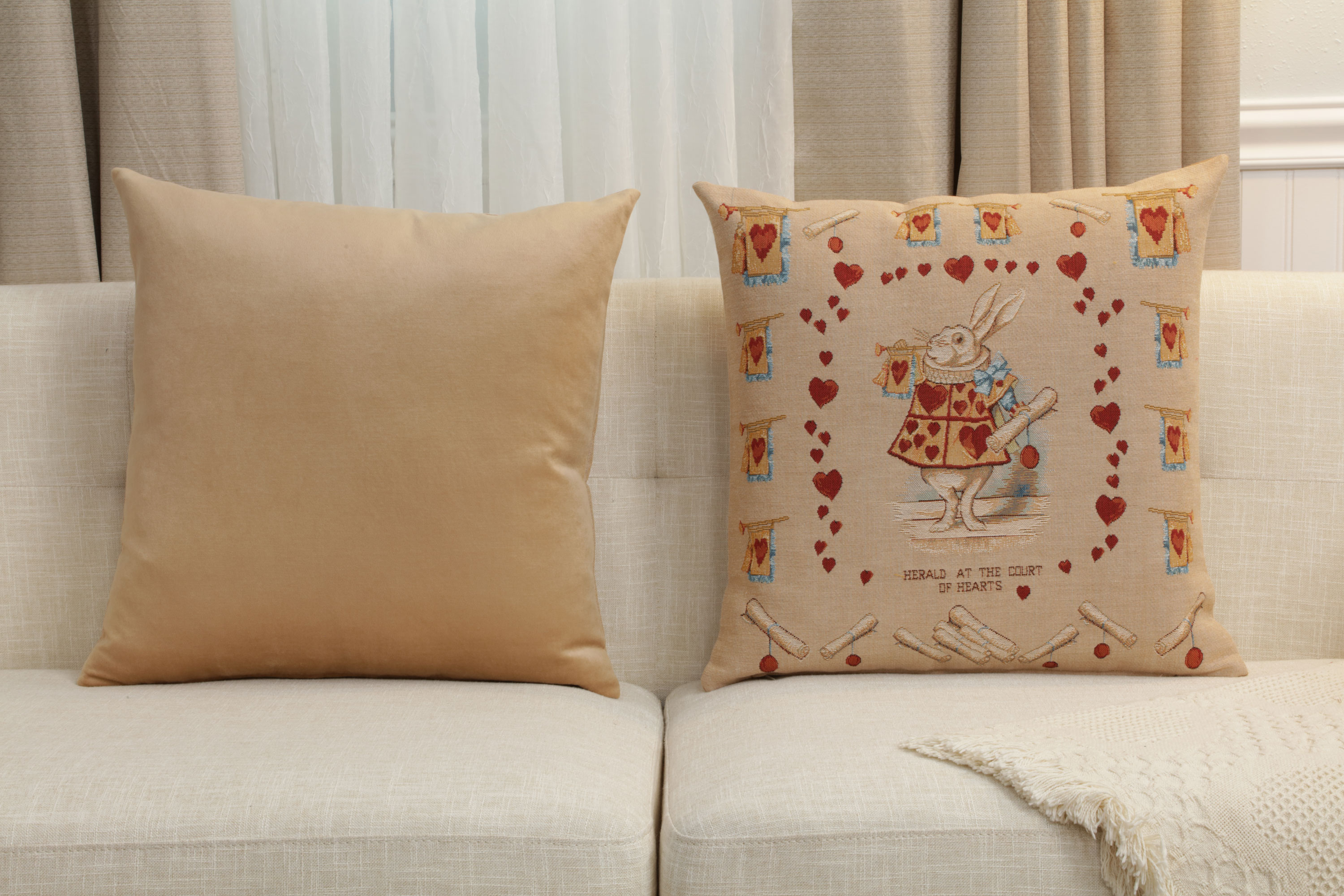 John Tenniel Heart Rabbit Tapestry Pillow Cover 19x19 Inch Cotton Jacquard Woven Cushion Cover