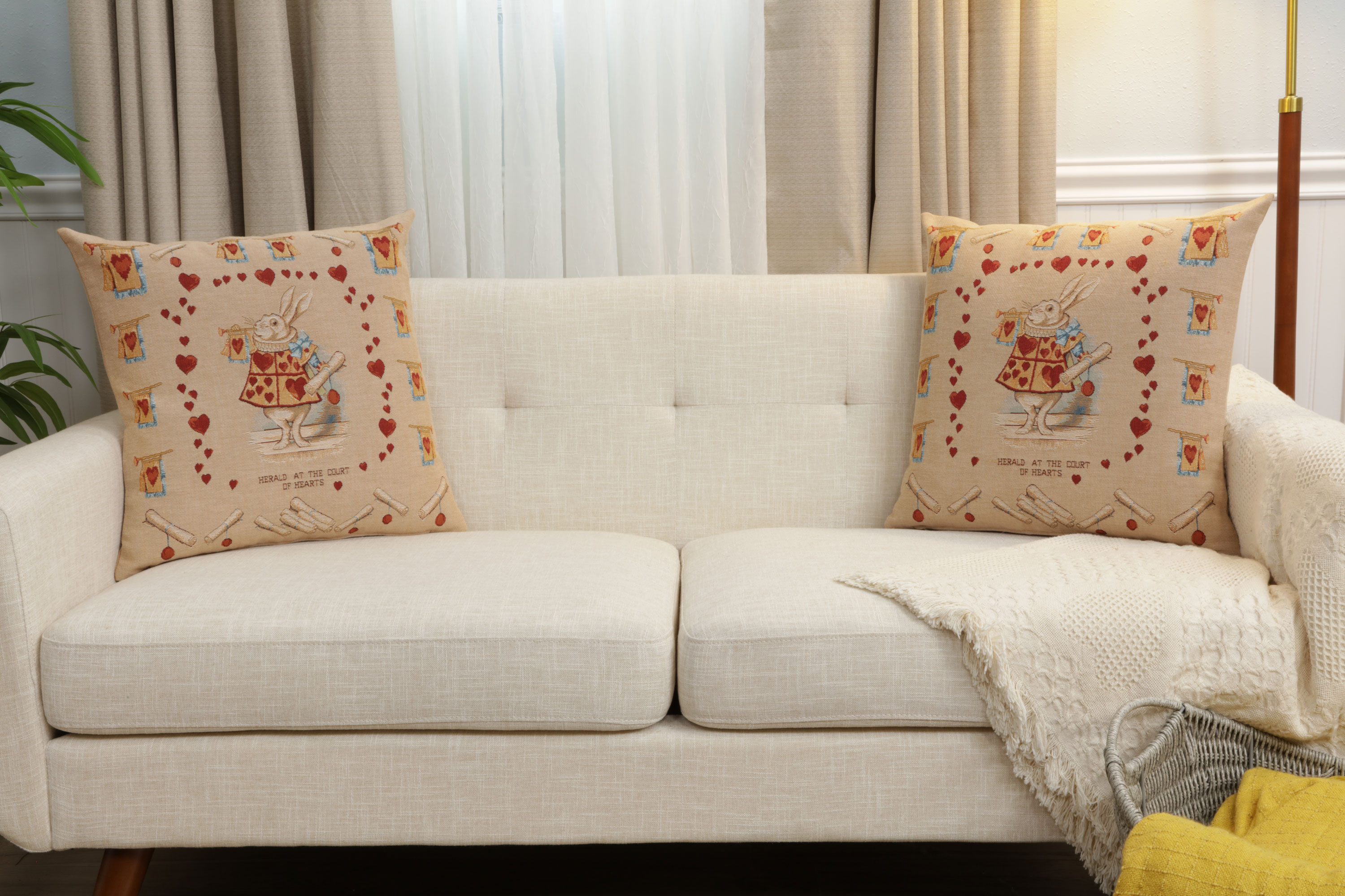 John Tenniel Heart Rabbit Tapestry Pillow Cover 19x19 Inch Cotton Jacquard Woven Cushion Cover