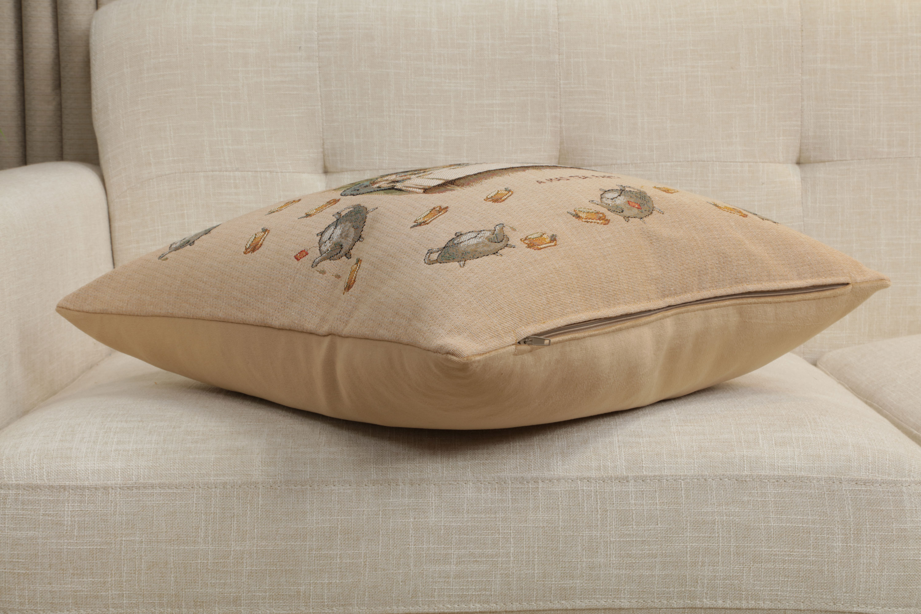 John Tenniel The Tea Party Tapestry Pillow Cover 19x19 Inch Cotton Jacquard Woven Cushion Cover