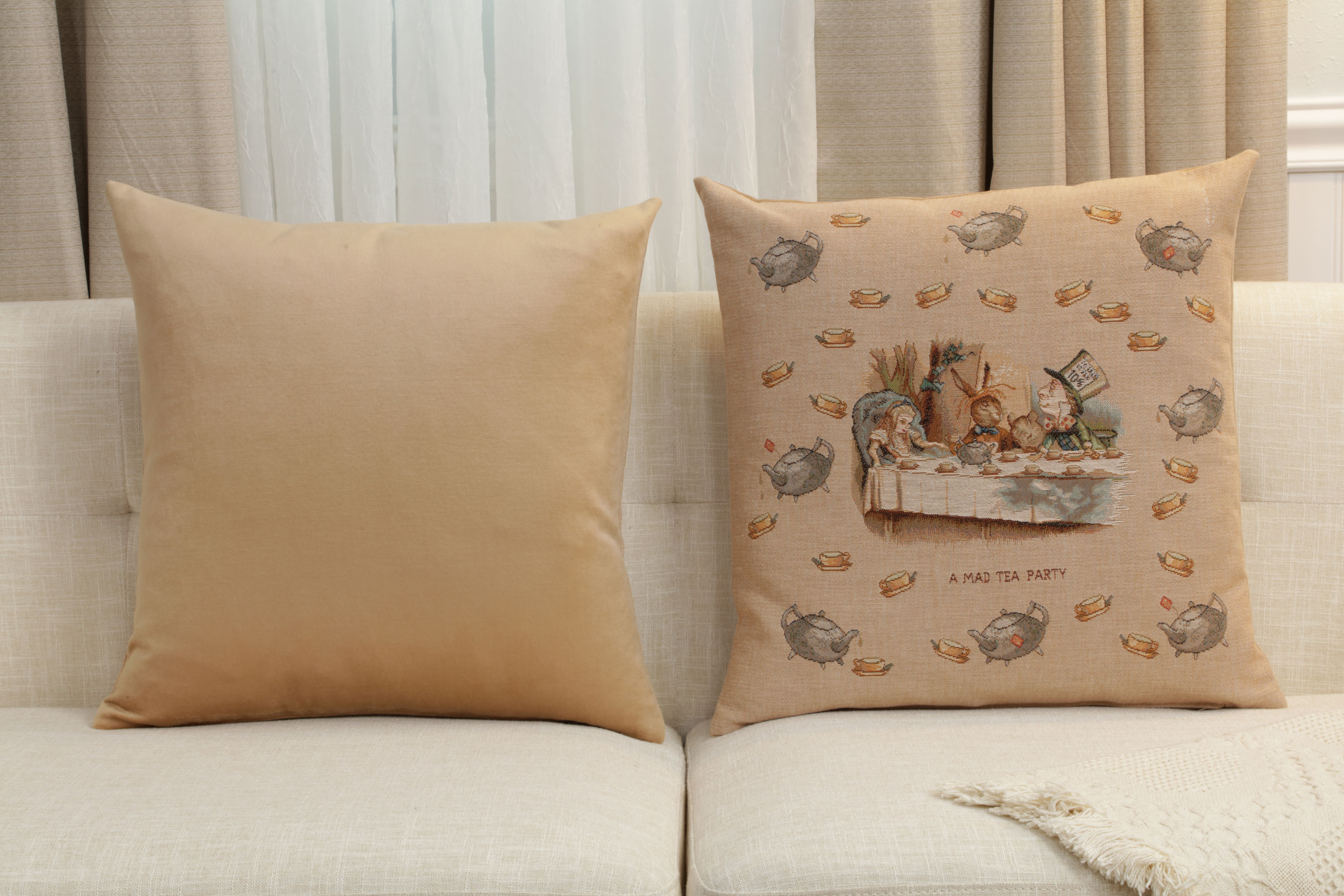 John Tenniel The Tea Party Tapestry Pillow Cover 19x19 Inch Cotton Jacquard Woven Cushion Cover