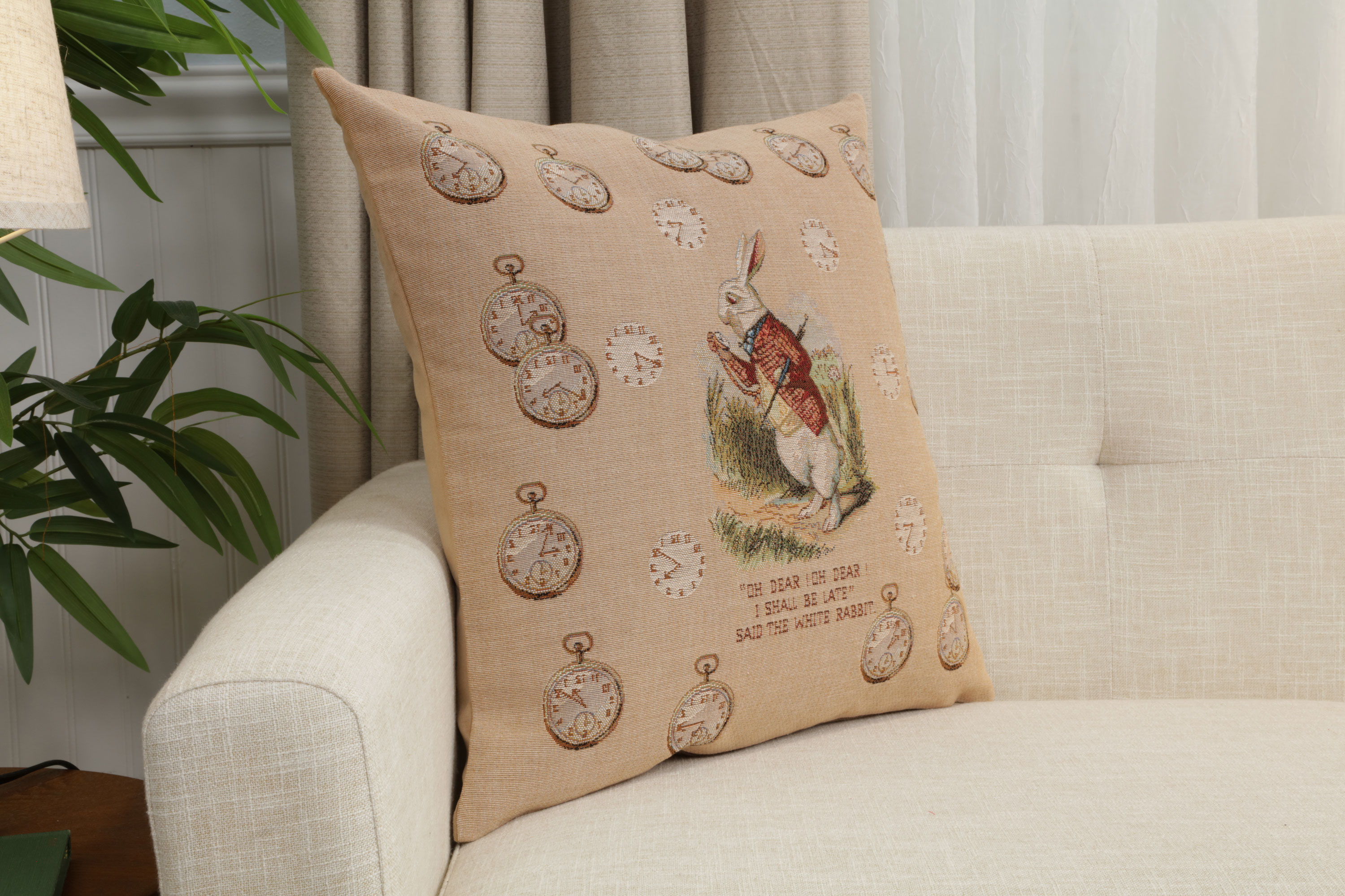 John Tenniel Late Rabbit Tapestry Pillow Cover 19x19 Inch Cotton Jacquard Woven Cushion Cover