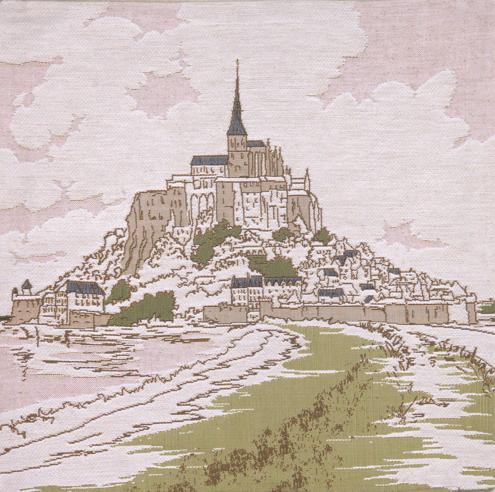Mont Saint Michel French Tapestry Pillow Cover 19x19 Inch Cotton Jacquard Woven Cushion Cover