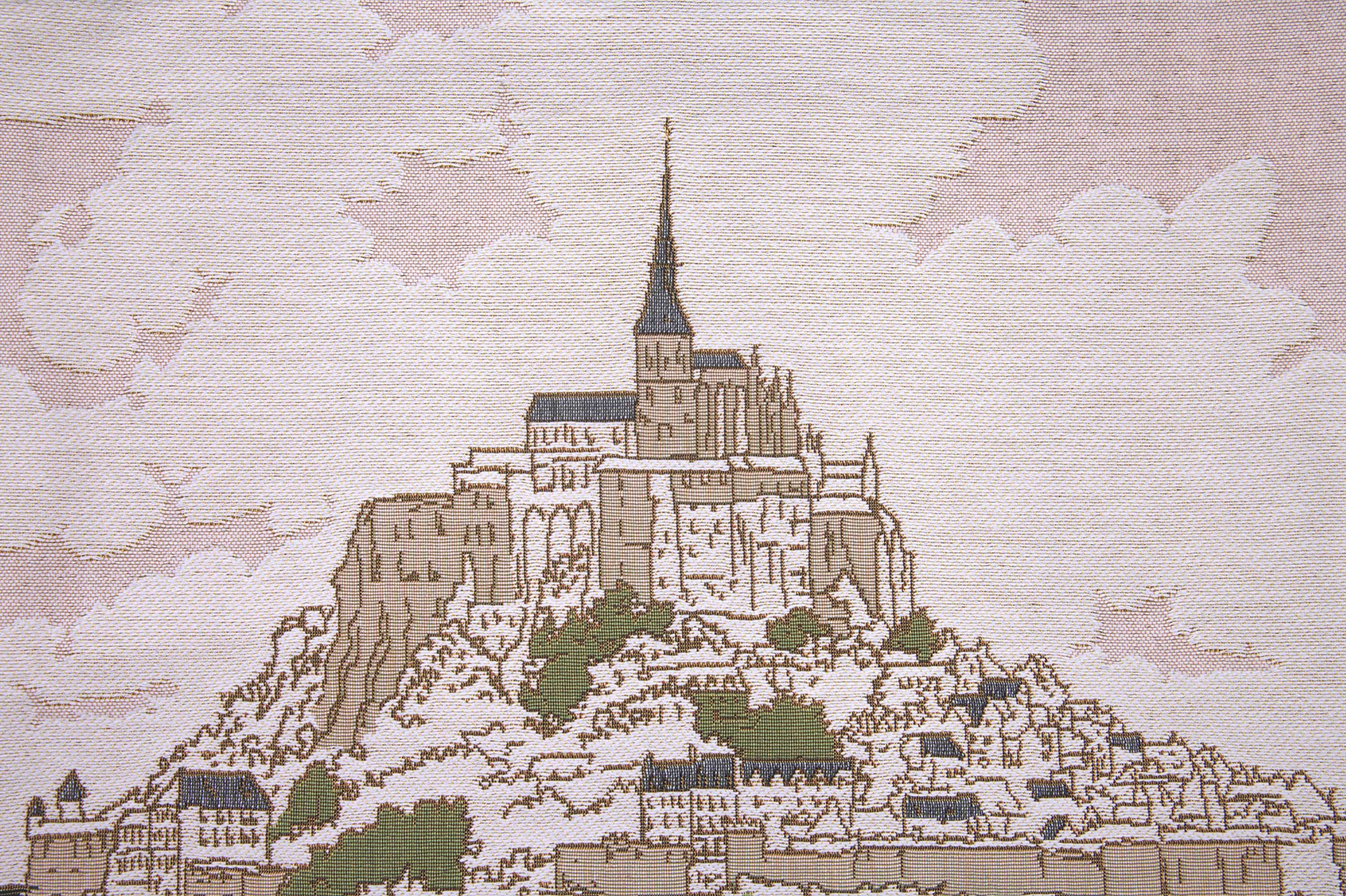 Mont Saint Michel French Tapestry Pillow Cover 19x19 Inch Cotton Jacquard Woven Cushion Cover