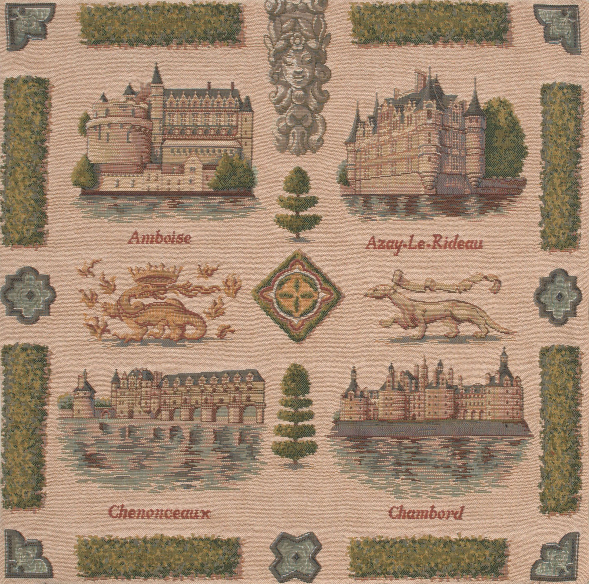 Loire Castle French Tapestry Pillow Cover 19x19 Inch Cotton Jacquard Woven Cushion Cover