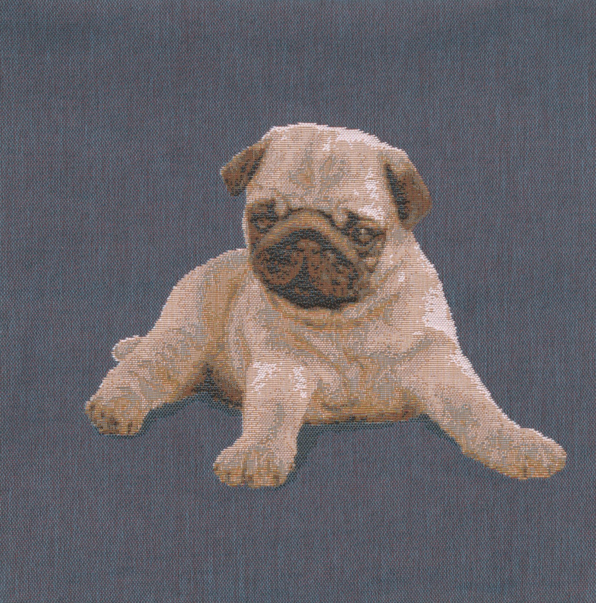 Thomas Theodor Heine Puppy Pug Blue Tapestry Pillow Cover 14x14 Inch Cotton Jacquard Woven Cushion Cover