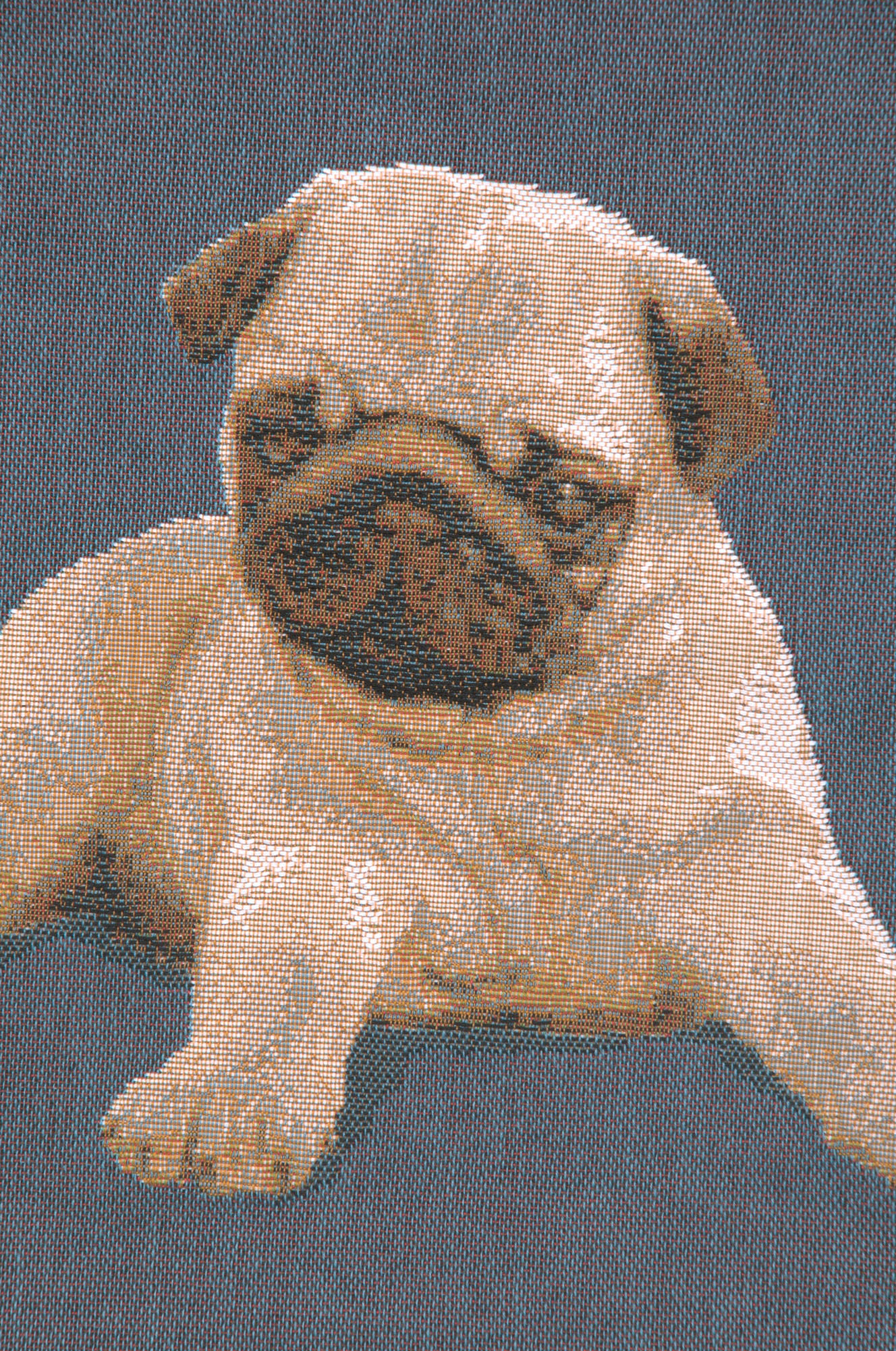 Thomas Theodor Heine Puppy Pug Blue Tapestry Pillow Cover 14x14 Inch Cotton Jacquard Woven Cushion Cover