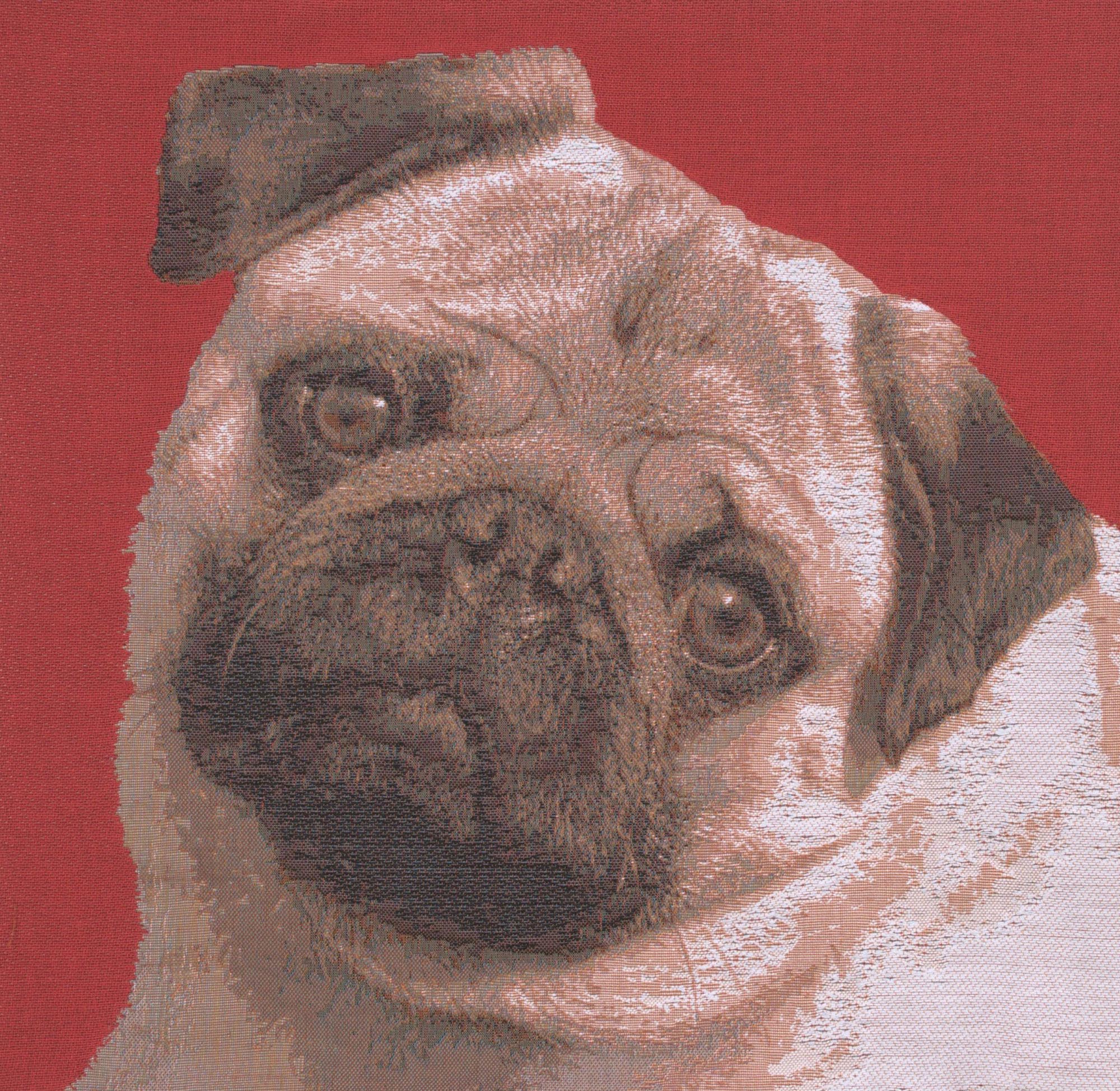 Thomas Theodor Heine Pugs Face Red I Tapestry Pillow Cover 18x18 Inch Cotton Jacquard Woven Cushion Cover