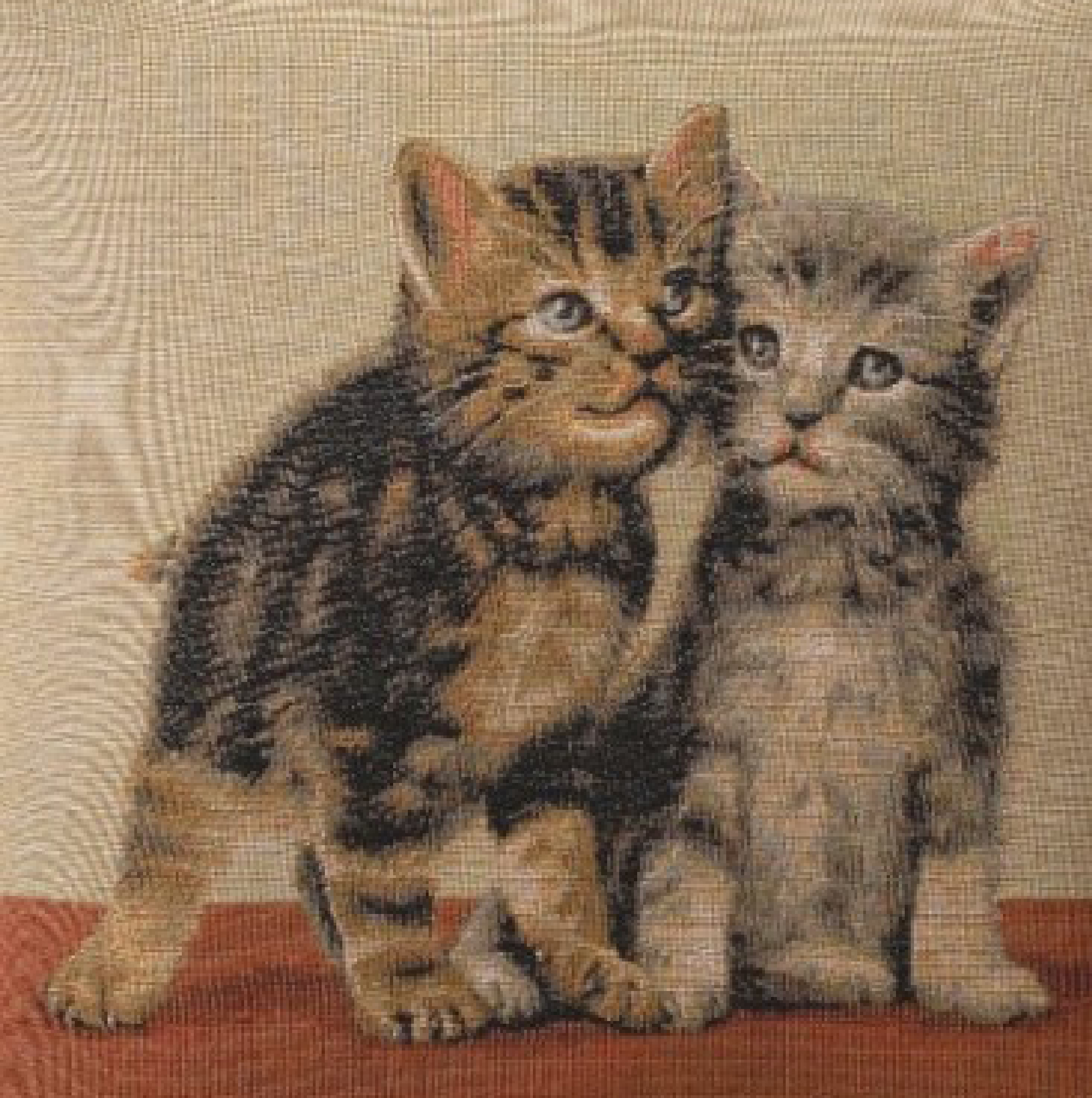 Henriette Ronner Two Kittens I Tapestry Pillow Cover 14x14 Inch Cotton Jacquard Woven Cushion Cover