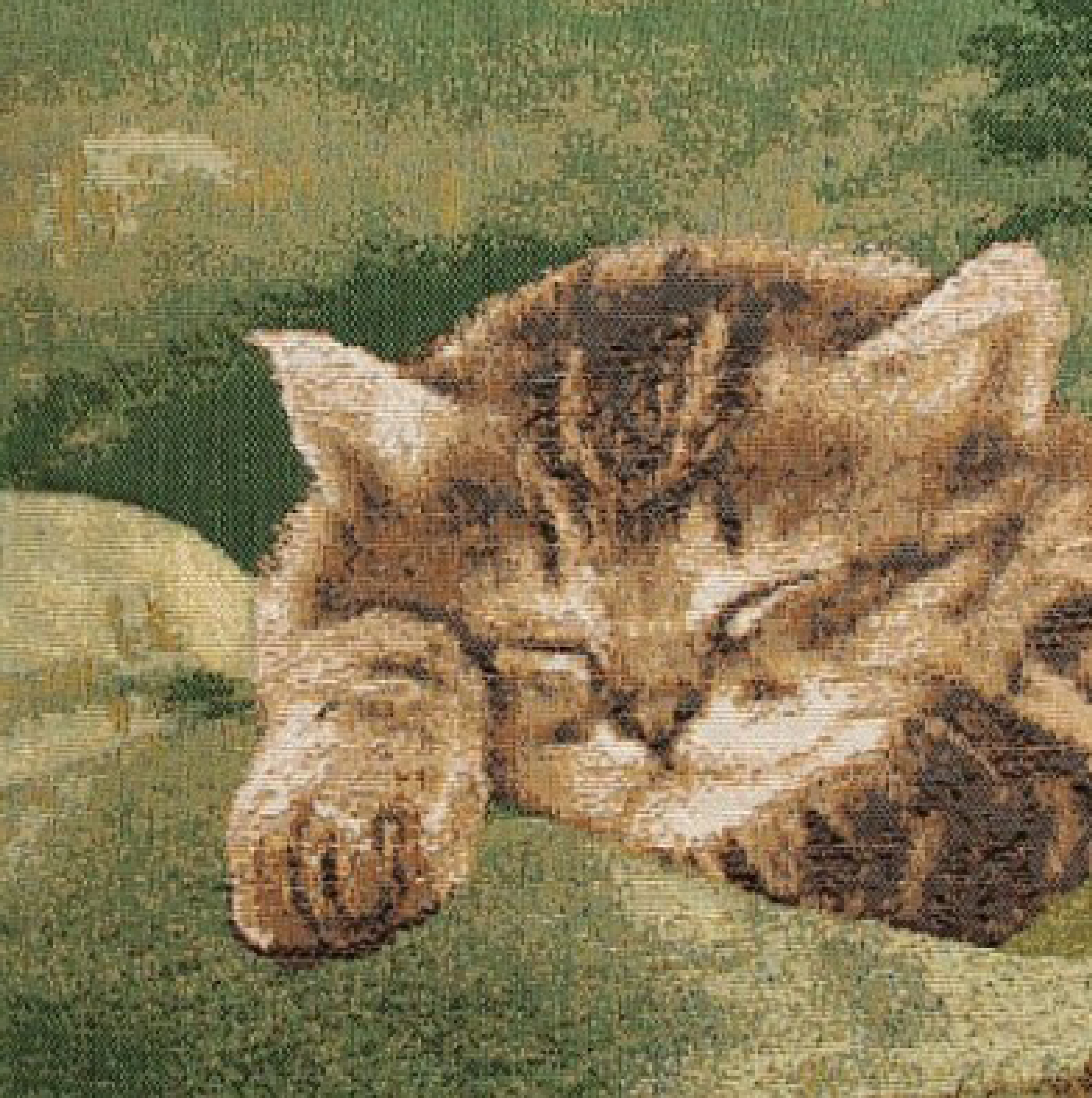 Alexandre Francois Sleeping Cat Green Tapestry Pillow Cover 14x14 Inch Cotton Jacquard Woven Cushion Cover