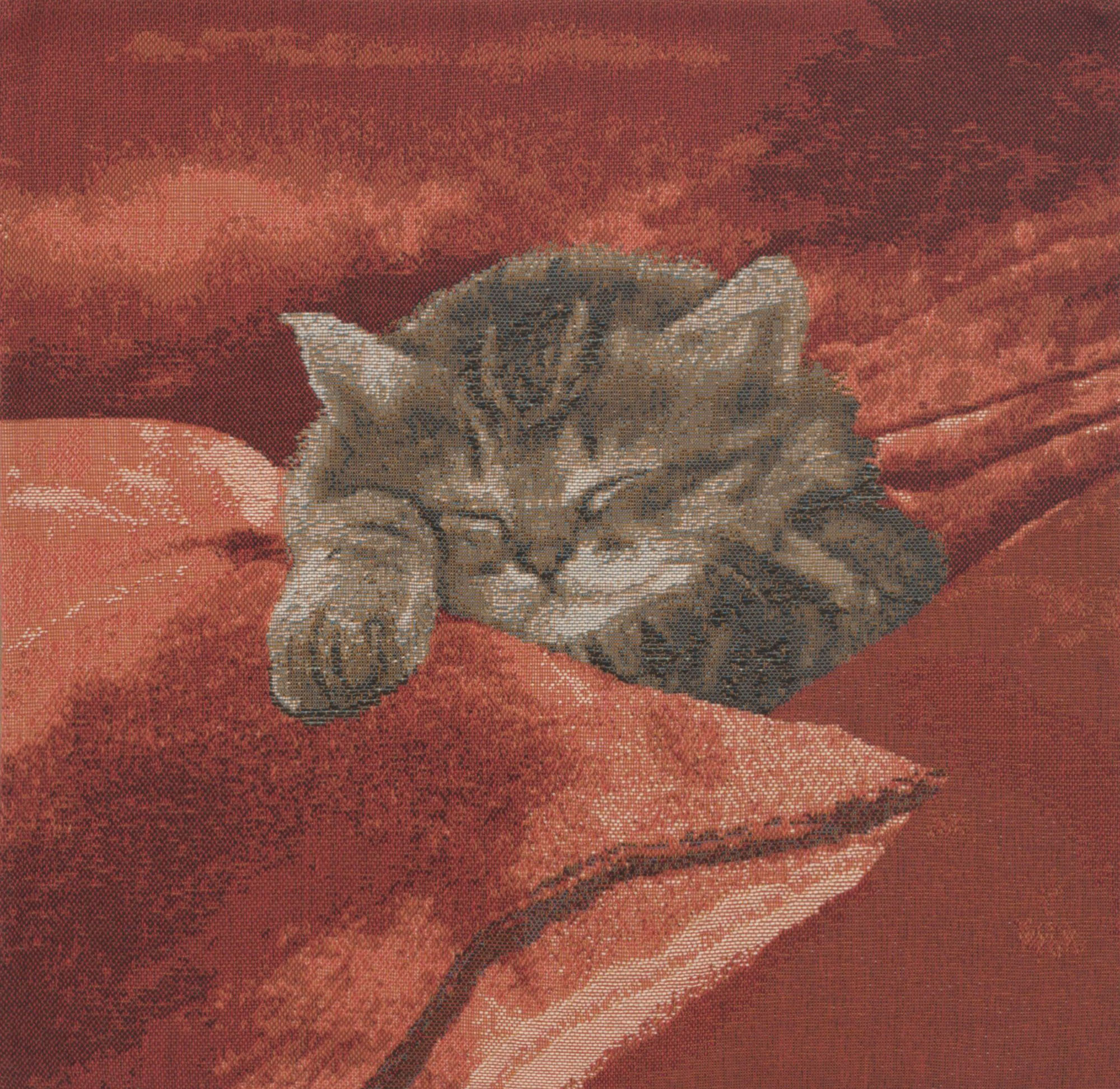 Henriette Ronner Sleeping Cat Red II Tapestry Pillow Cover 14x14 Inch Cotton Jacquard Woven Cushion Cover