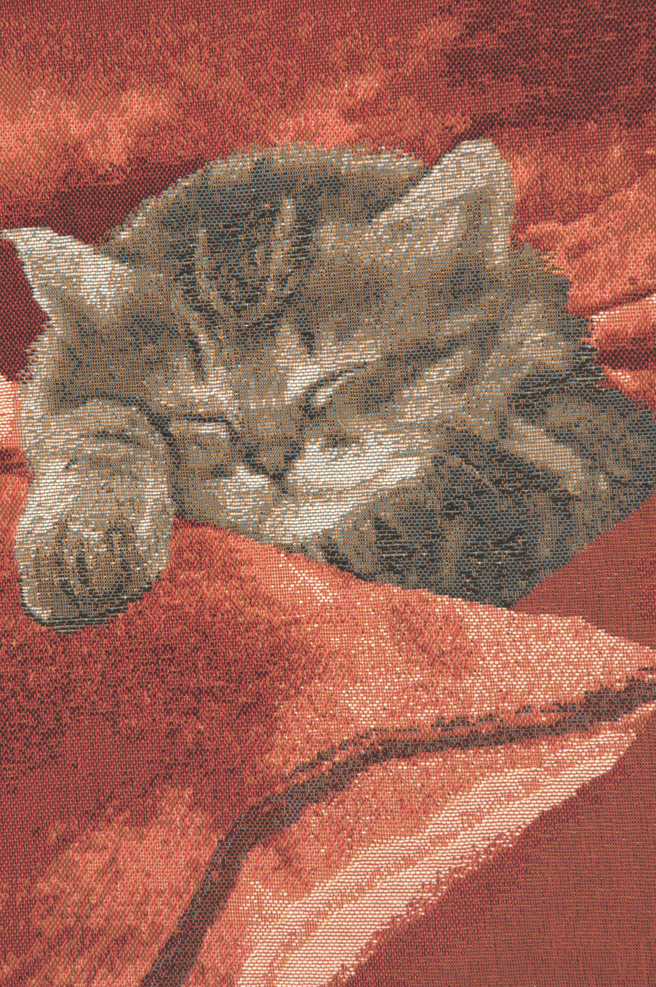 Henriette Ronner Sleeping Cat Red II Tapestry Pillow Cover 14x14 Inch Cotton Jacquard Woven Cushion Cover