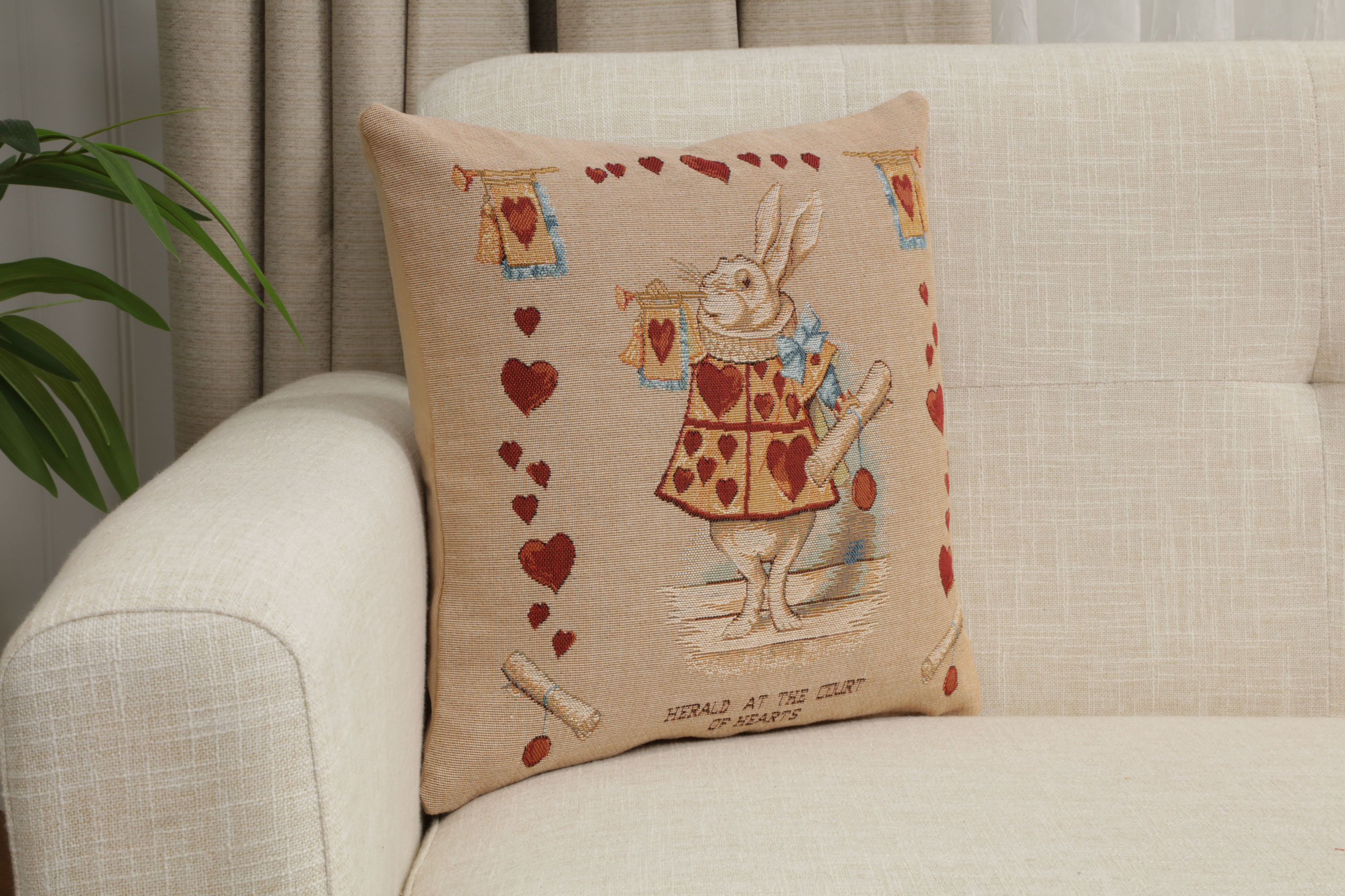 John Tenniel Heart Rabbit Tapestry Pillow Cover 14x14 Inch Cotton Jacquard Woven Cushion Cover