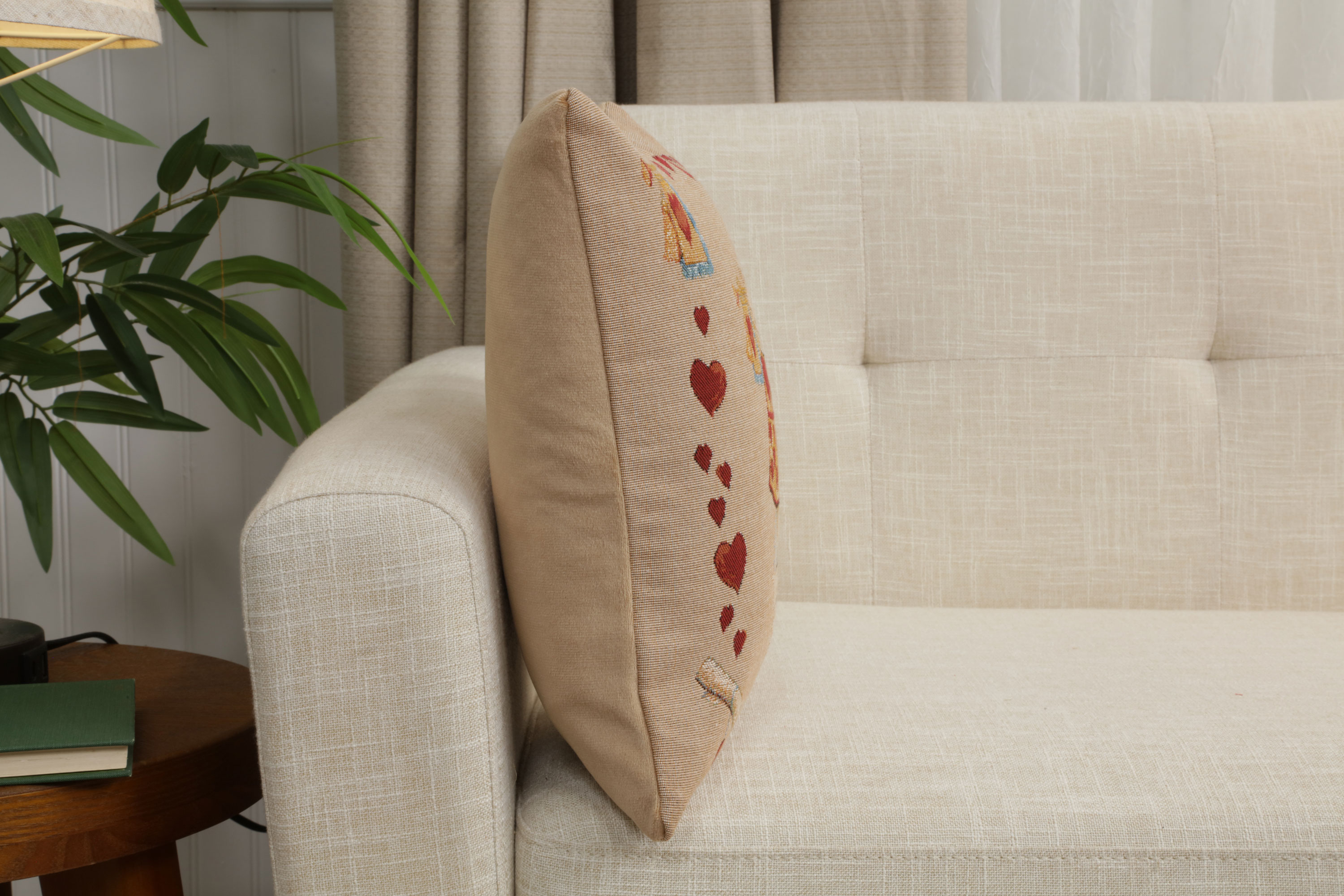 John Tenniel Heart Rabbit Tapestry Pillow Cover 14x14 Inch Cotton Jacquard Woven Cushion Cover