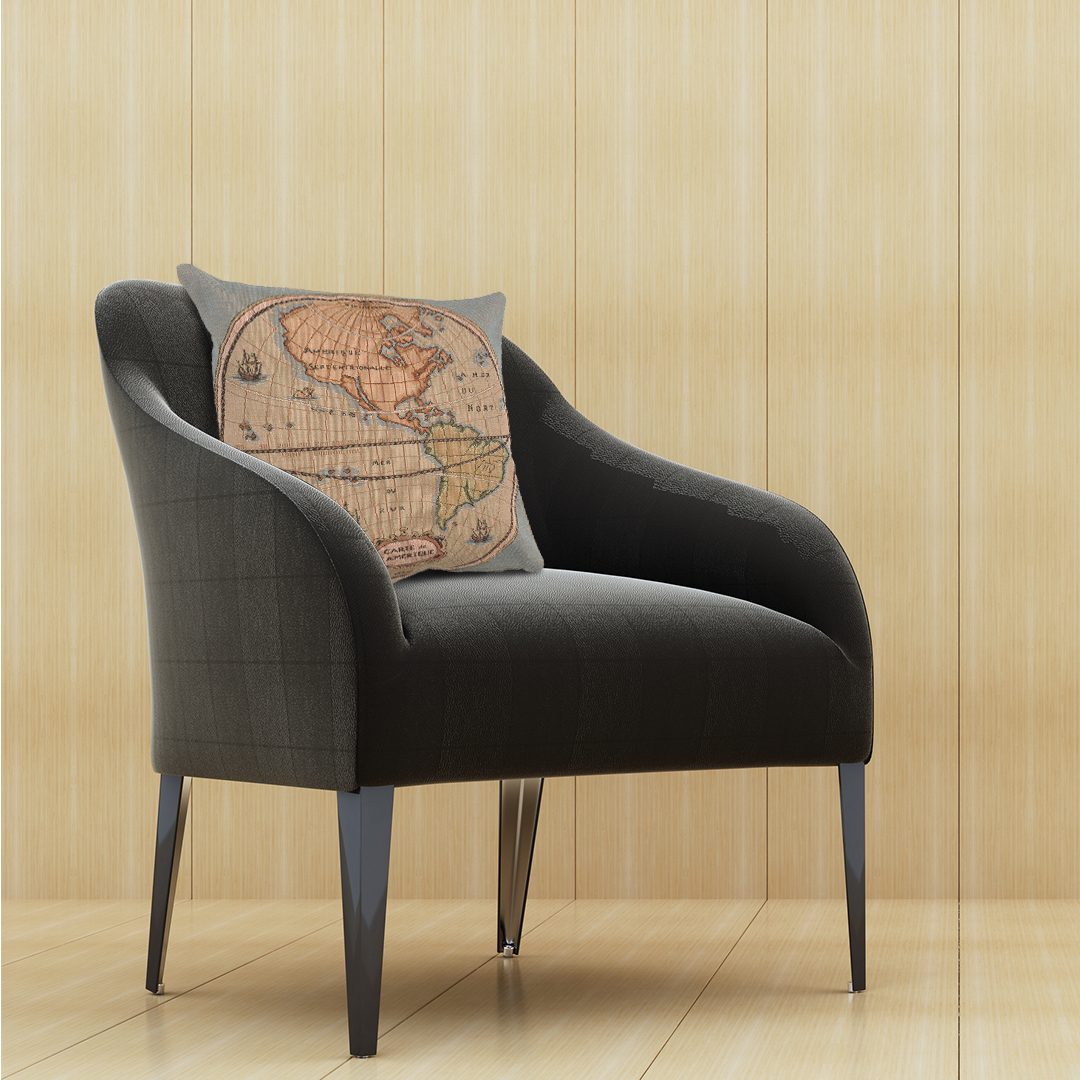 Guillaume Delisle Map of the Americas I Tapestry Pillow Cover 14x14 Inch Cotton Jacquard Woven Cushion Cover