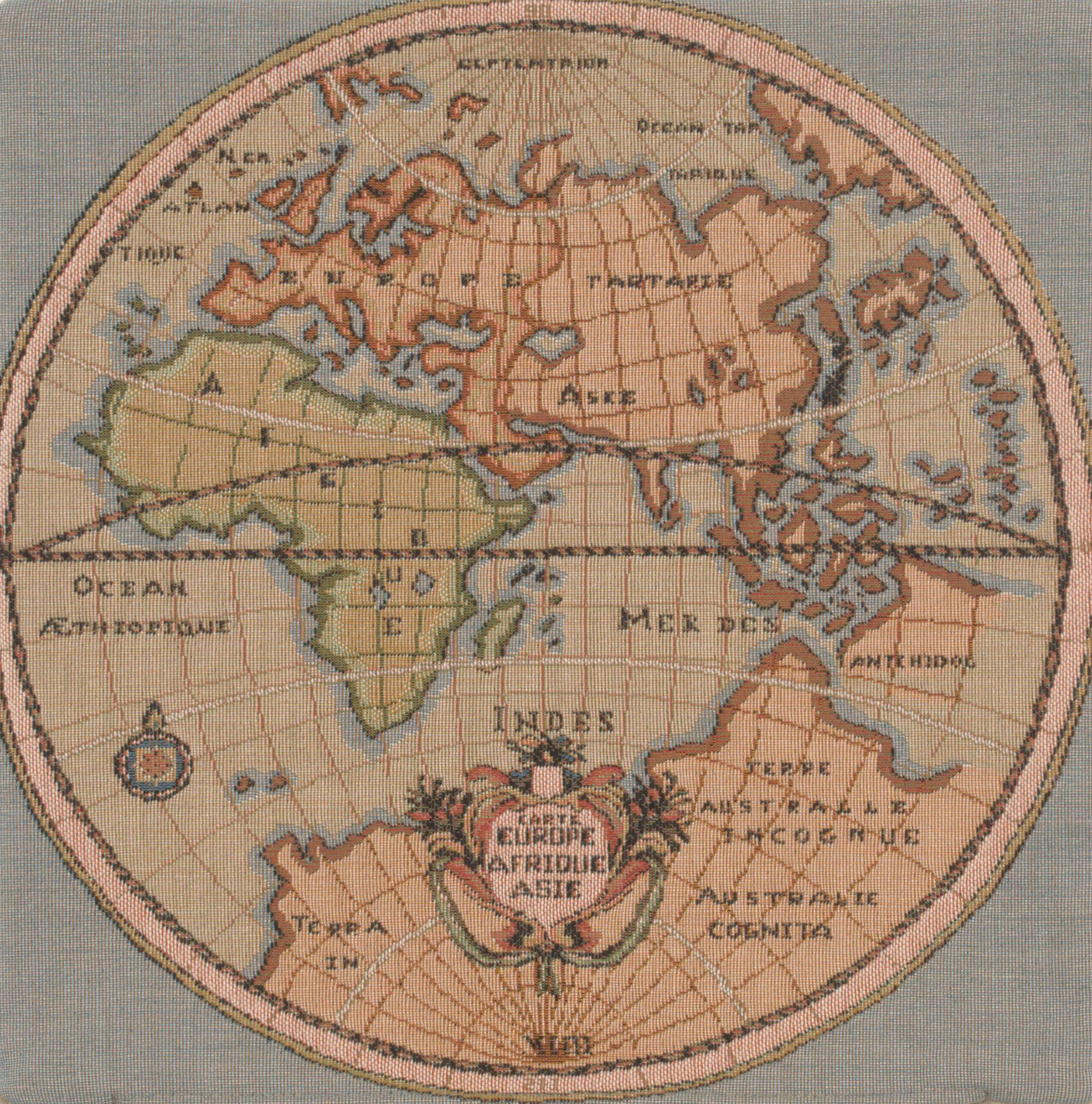 Jean Palairet Map of Europe Asia and Africa Tapestry Pillow Cover 14x14 Inch Cotton Jacquard Woven Cushion Cover