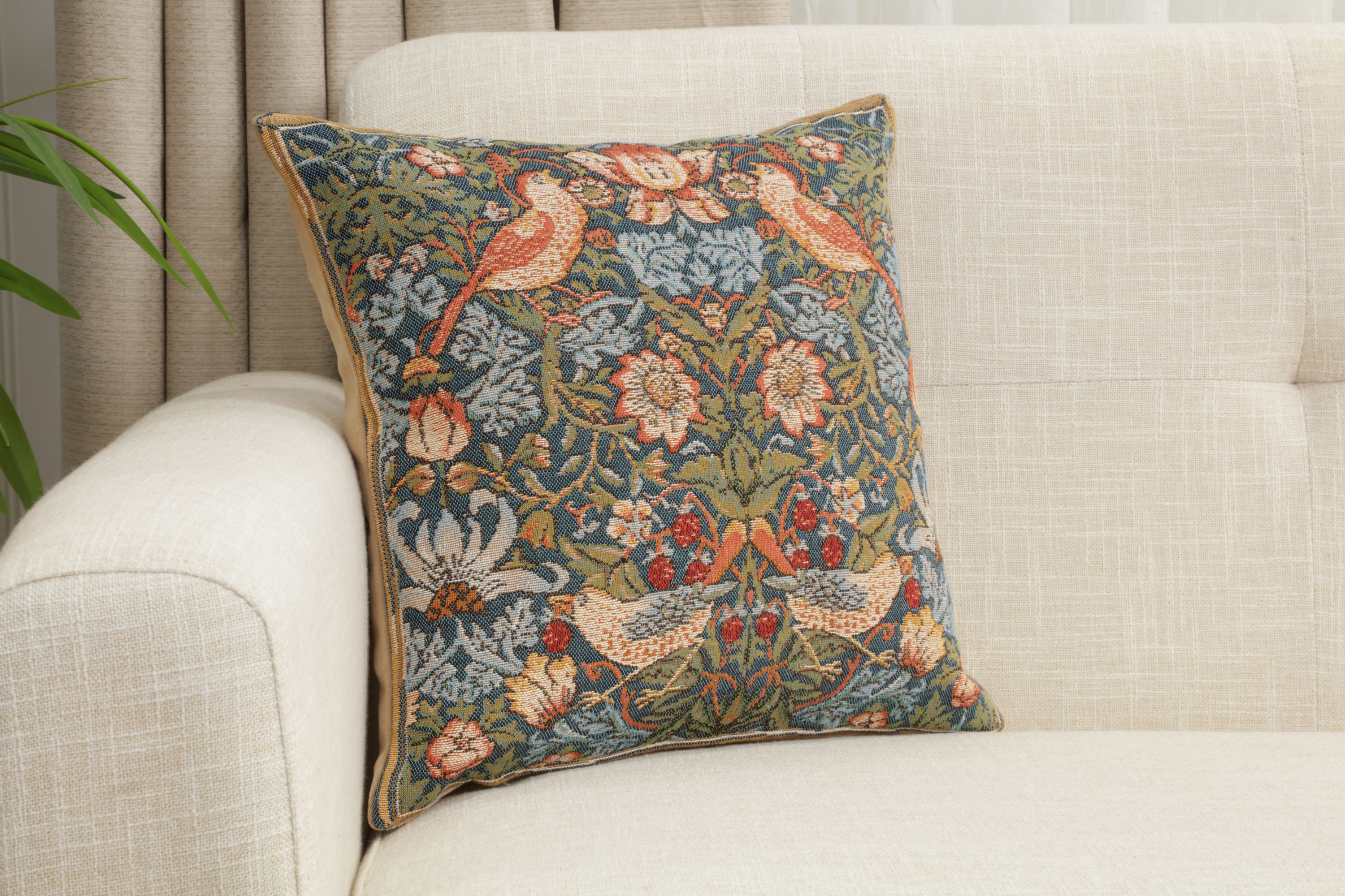 Birds Face to Face Medieval Tapestry Pillow Cover 14x14 European Cotton Jacquard Woven Cushion Cover
