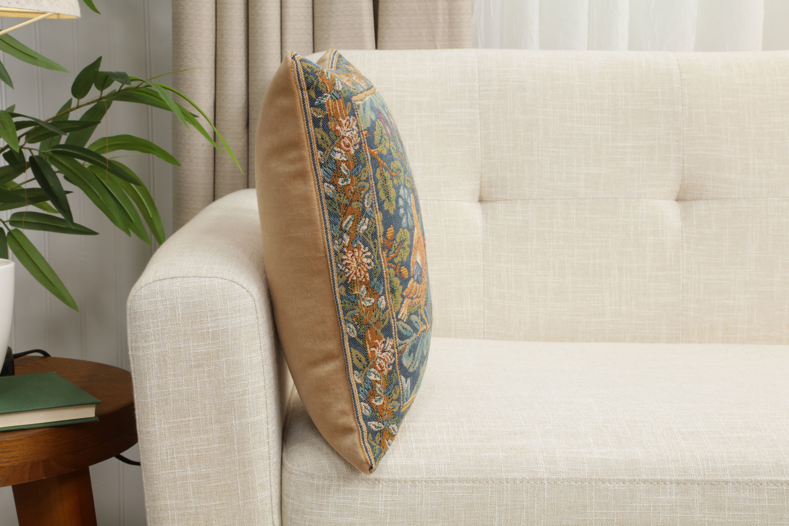 Brother Bird Medieval Tapestry Pillow Cover 14x14 European Cotton Jacquard Woven Cushion Cover