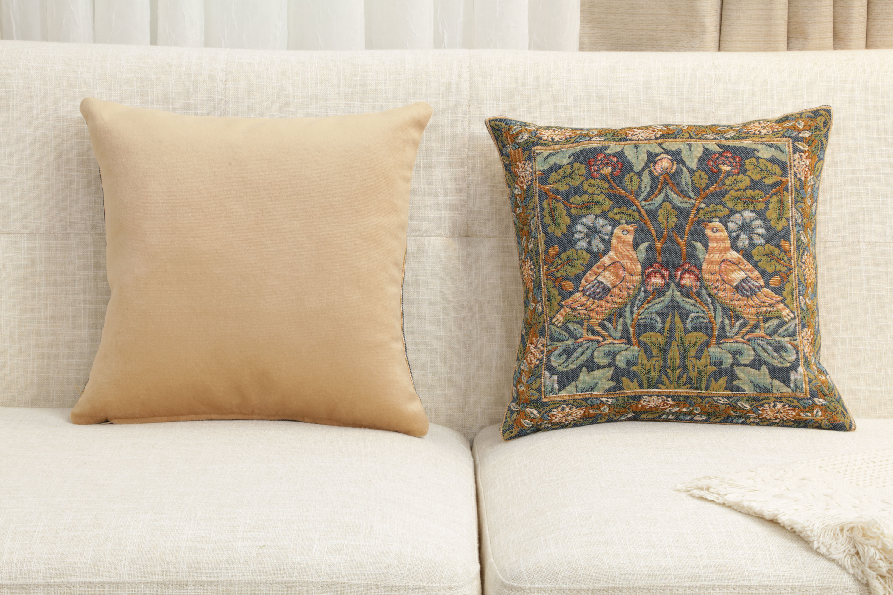 Brother Bird Medieval Tapestry Pillow Cover 14x14 European Cotton Jacquard Woven Cushion Cover