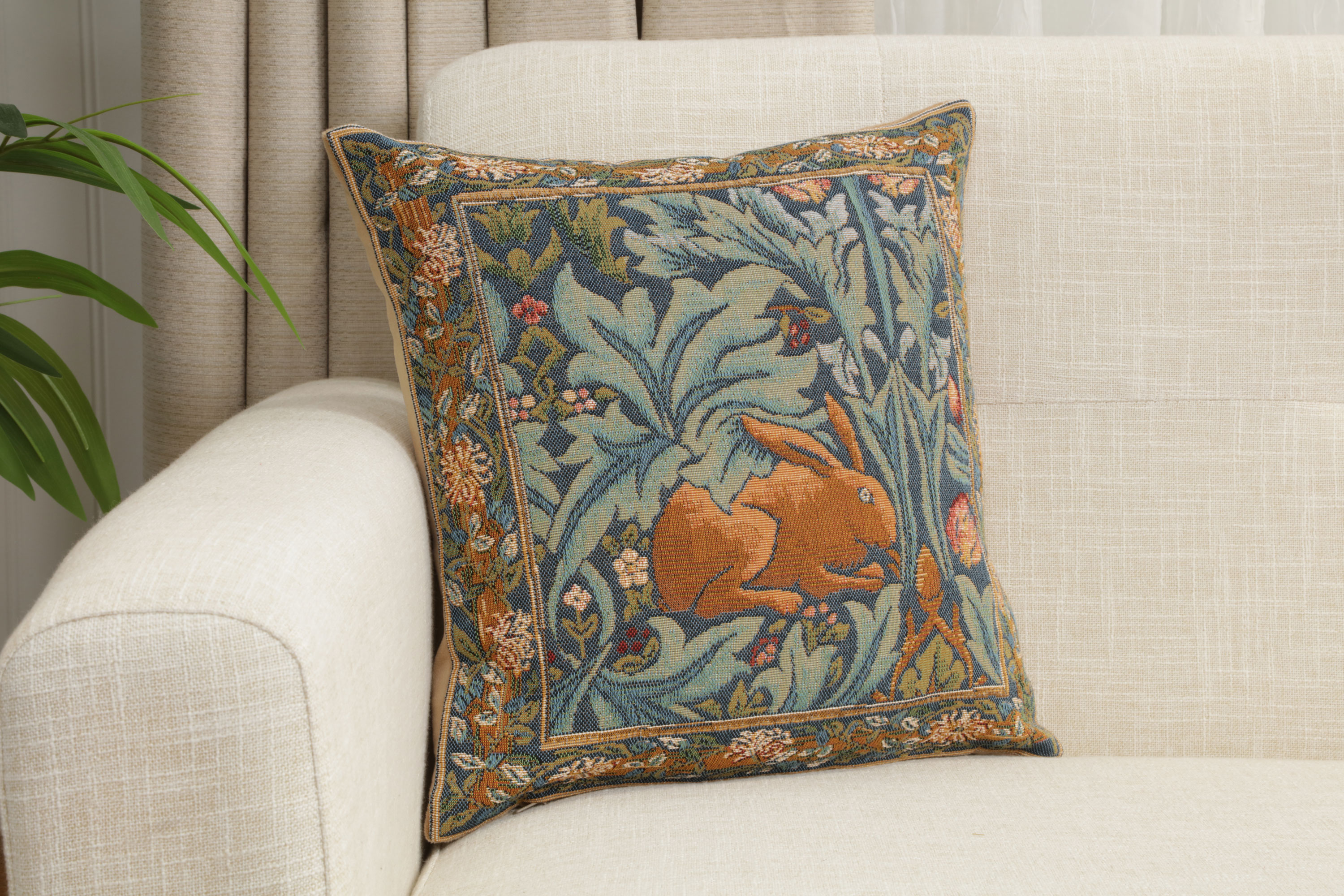 Brother Rabbit Medieval Tapestry Pillow Cover 14x14 European Cotton Jacquard Woven Cushion Cover