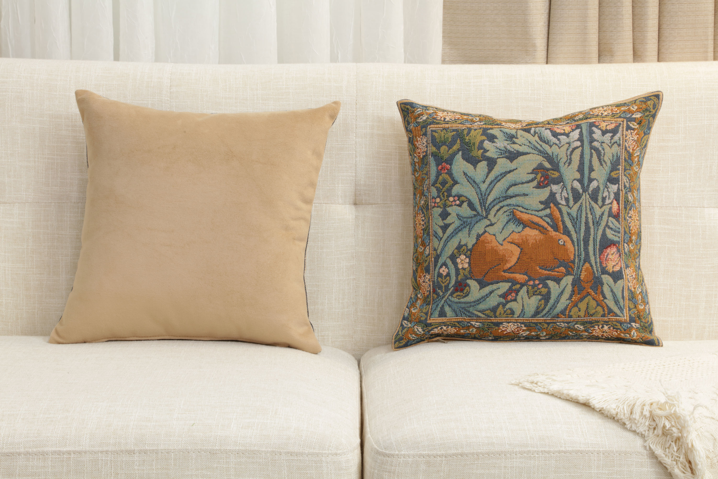 Brother Rabbit Medieval Tapestry Pillow Cover 14x14 European Cotton Jacquard Woven Cushion Cover