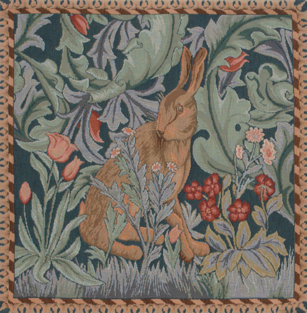 Blue Rabbit Medieval Tapestry Pillow Cover 14x14 European Cotton Jacquard Woven Cushion Cover
