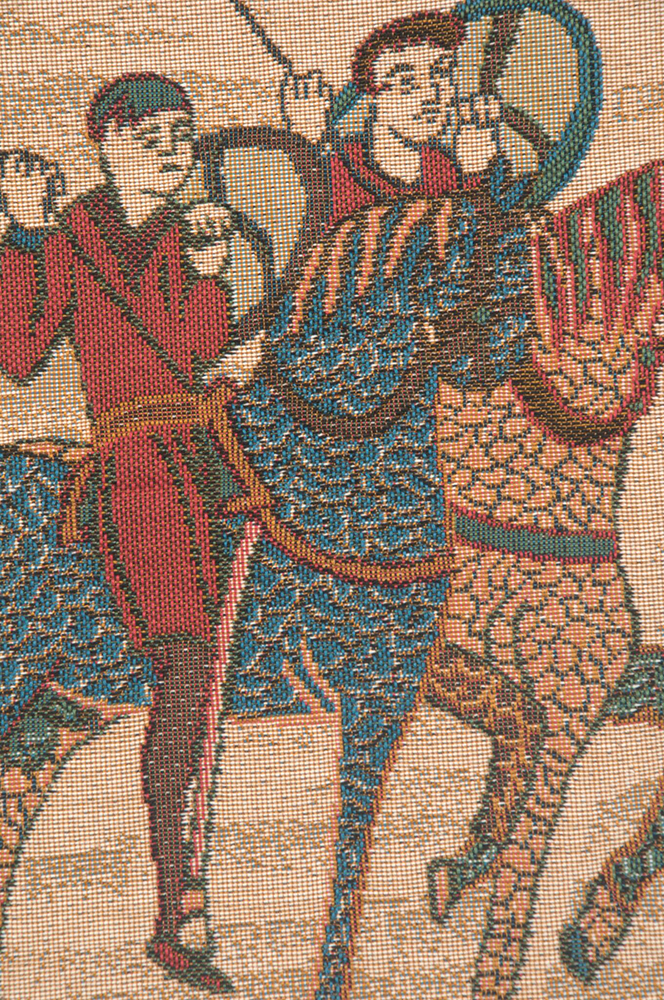 Bayeux Horseriders Tapestry Pillow Cover 14x14 Inch Cotton Jacquard Woven Cushion Cover