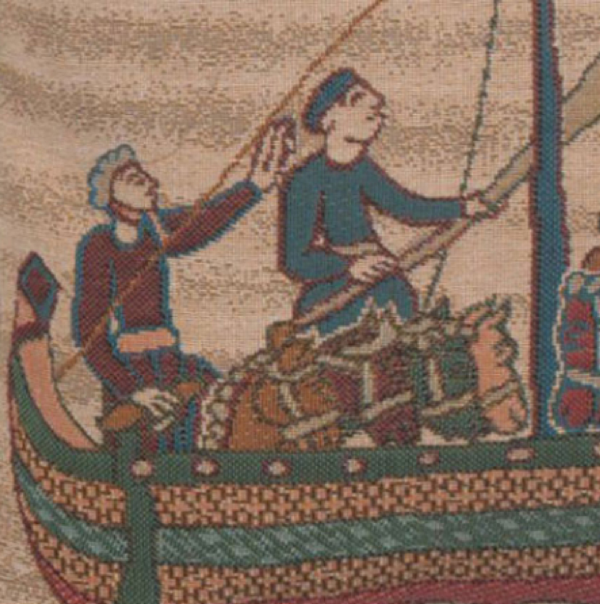 Bayeux The Boat Tapestry Pillow Cover 14x14 Inch Cotton Jacquard Woven Cushion Cover