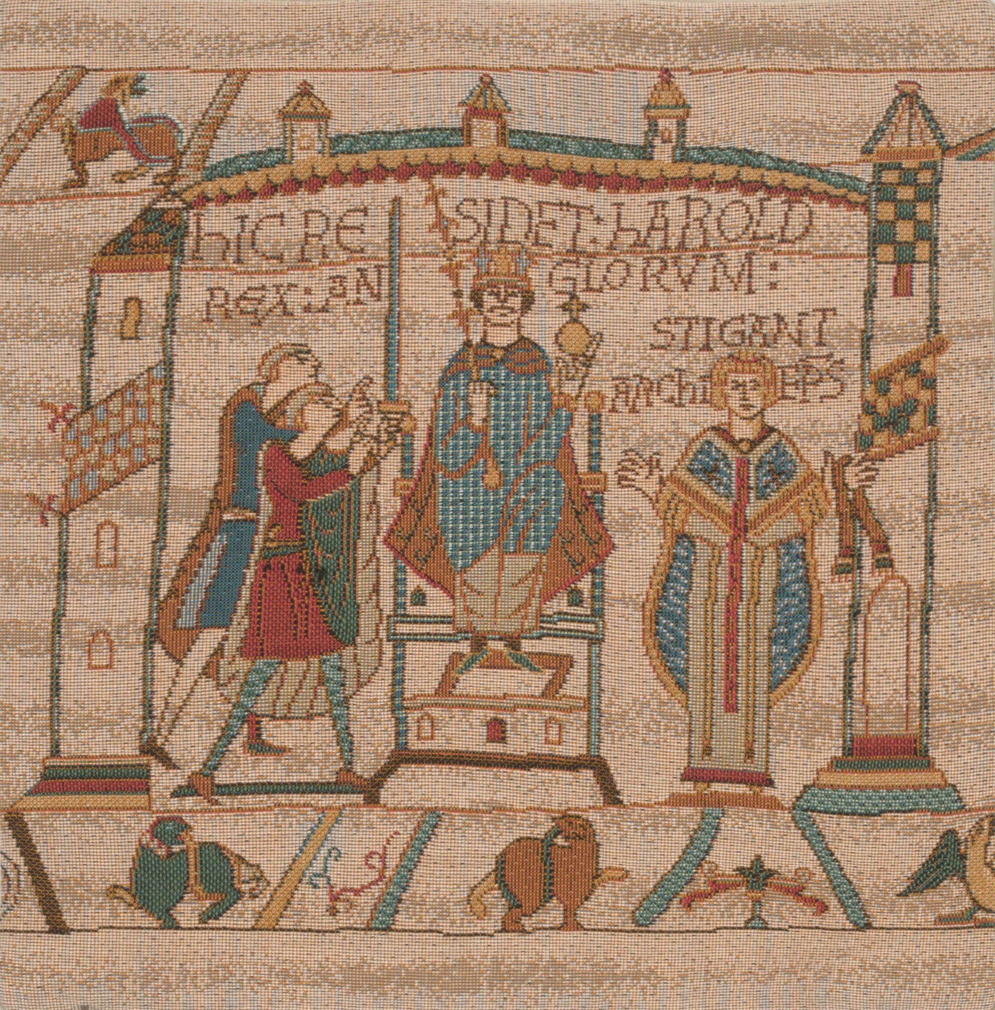 Bayeux Cathedral Tapestry Pillow Cover 14x14 Inch Cotton Jacquard Woven Cushion Cover