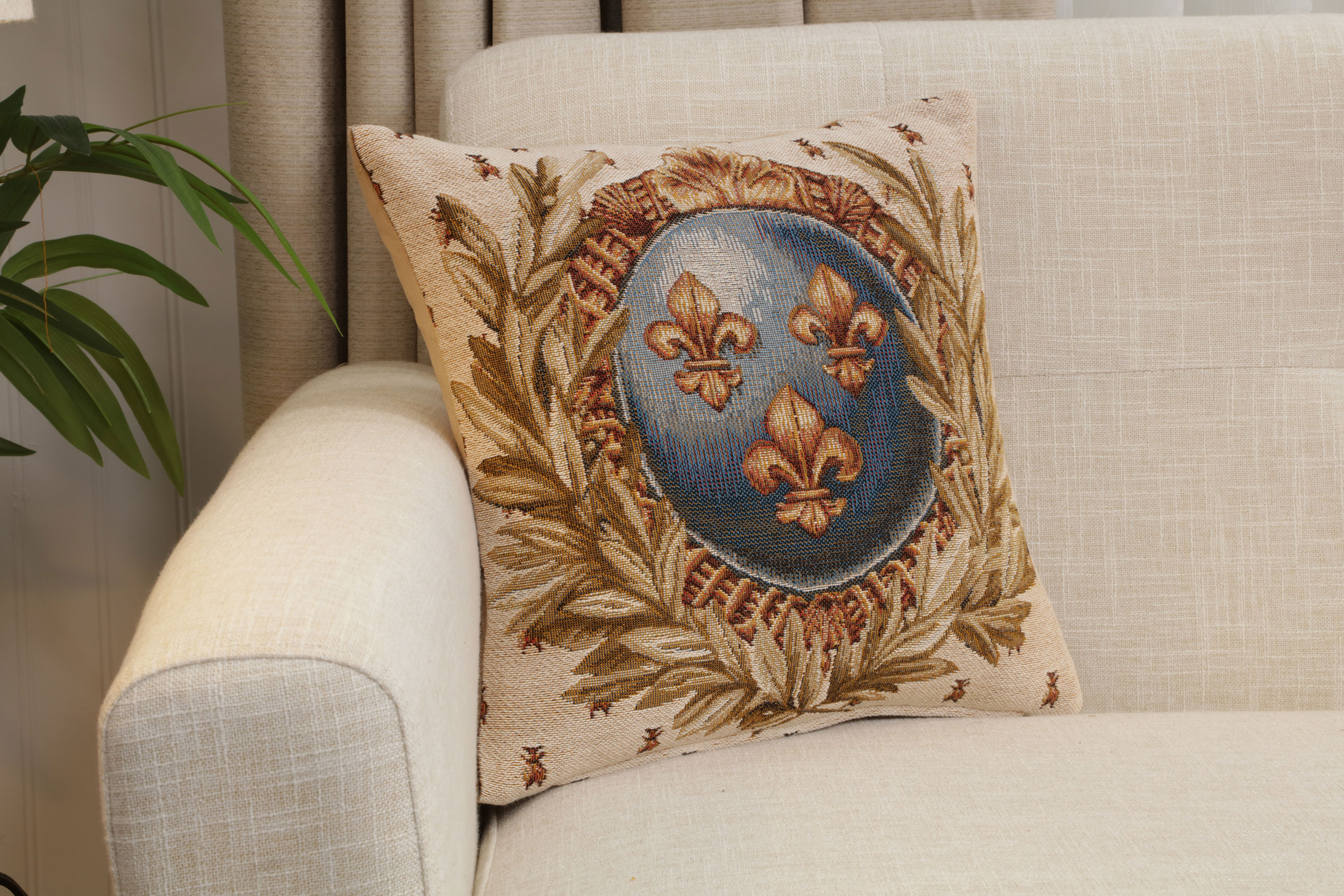 French Empire Lys Tapestry Pillow Cover 14x14 Inch Cotton Jacquard Woven Cushion Cover