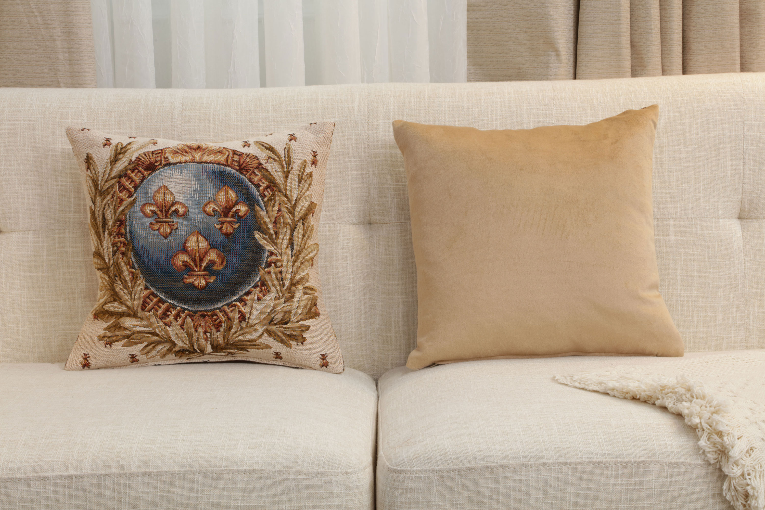French Empire Lys Tapestry Pillow Cover 14x14 Inch Cotton Jacquard Woven Cushion Cover