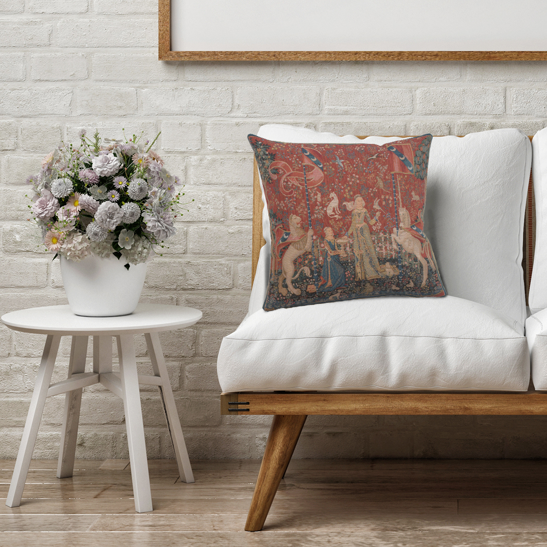 Medieval The Taste Small Tapestry Pillow Cover 14x14 Inch Cotton Jacquard Woven Cushion Cover