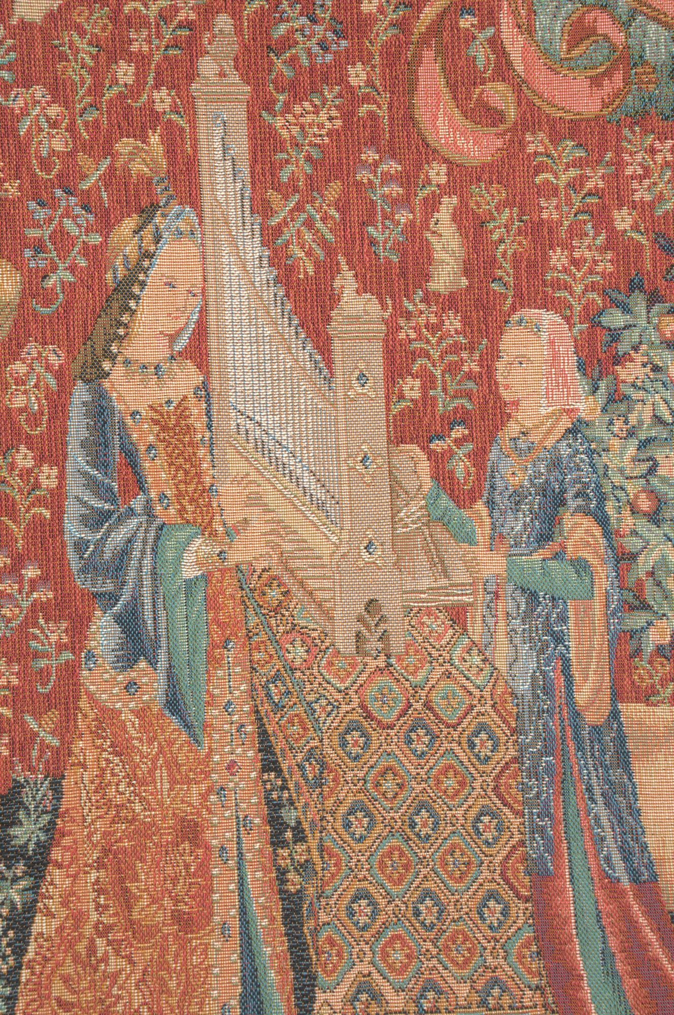 Medieval The Hearing Small Tapestry Pillow Cover 14x14 Inch Cotton Jacquard Woven Cushion Cover