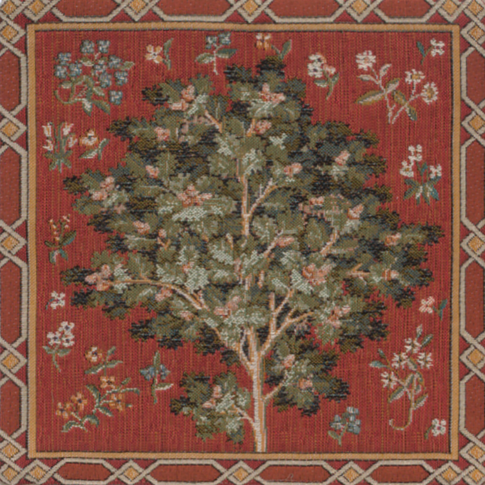 Medieval Oak Tapestry Pillow Cover 14x14 Inch Cotton Jacquard Woven Cushion Cover